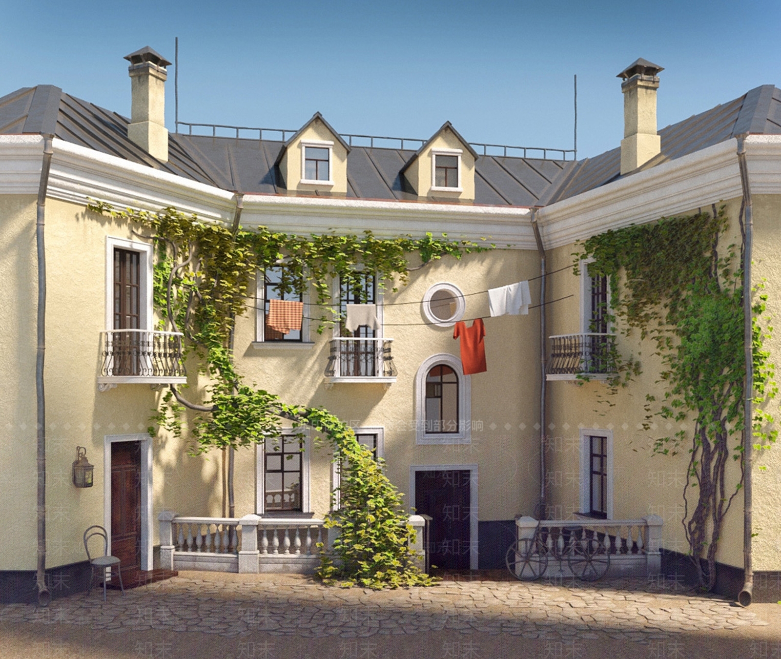 欧式法式住宅景观3D模型下载【ID:1194756174】