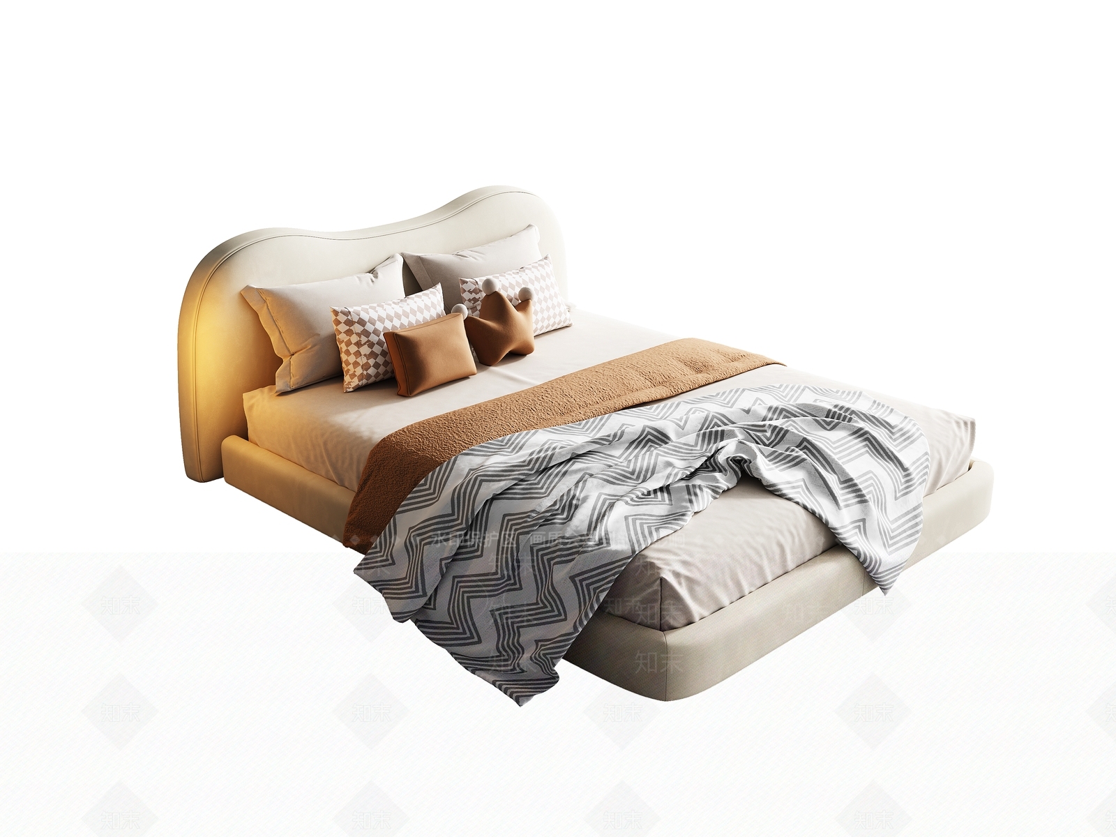 现代奶油单人床3D模型下载【ID:1194759028】