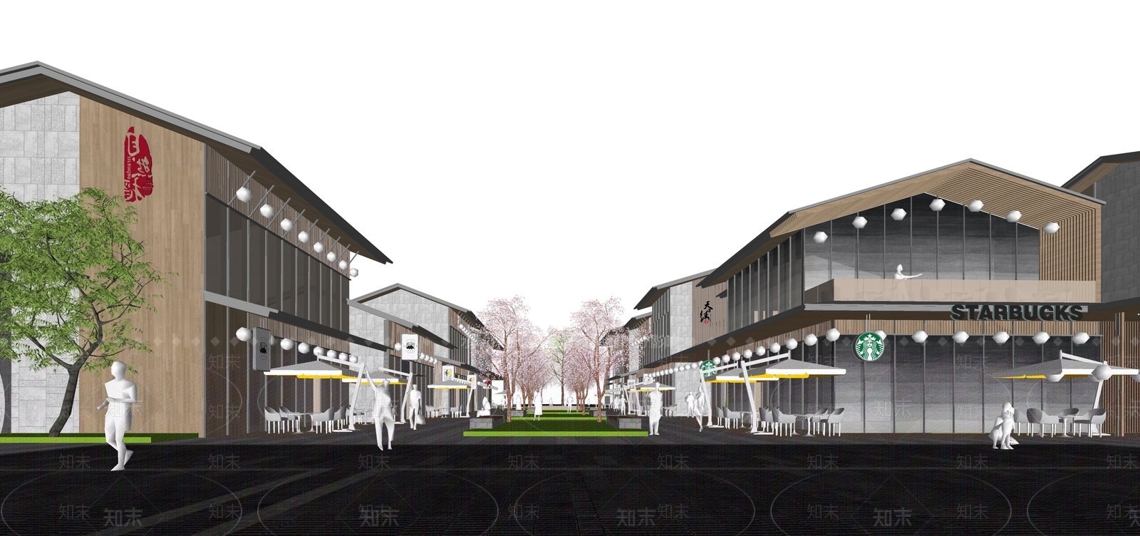 新中式极简商业街SU模型下载【ID:1194760173】