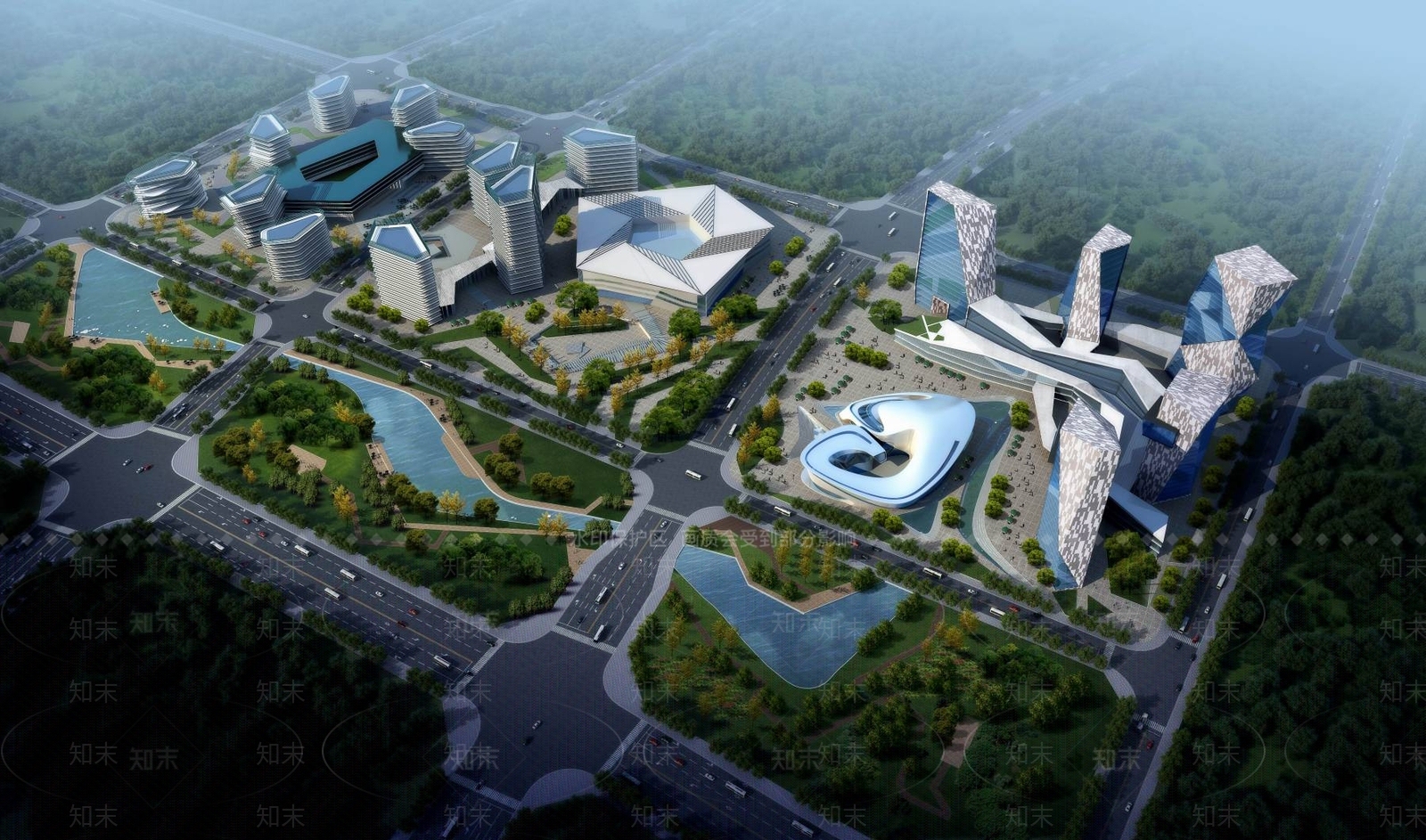 现代鸟瞰规划3D模型下载【ID:1194761518】