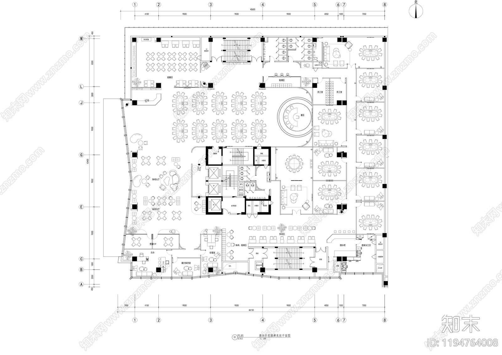 法式棋牌室施工图下载【ID:1194764008】