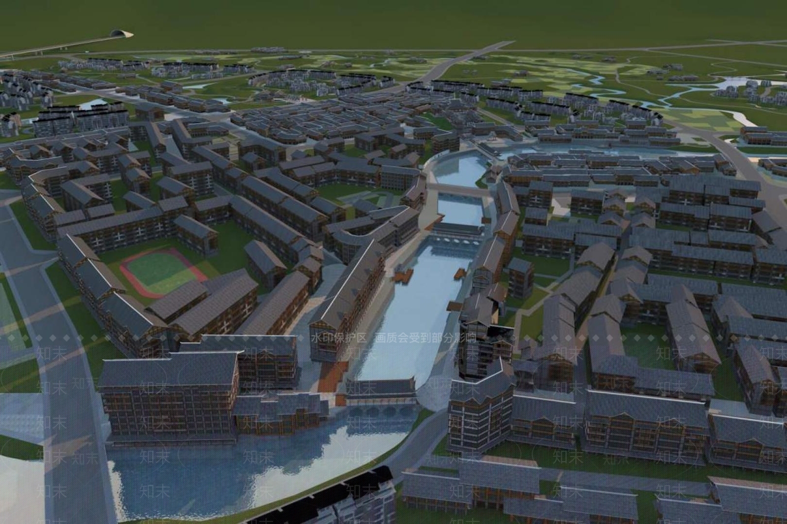 中式鸟瞰规划3D模型下载【ID:1194764147】