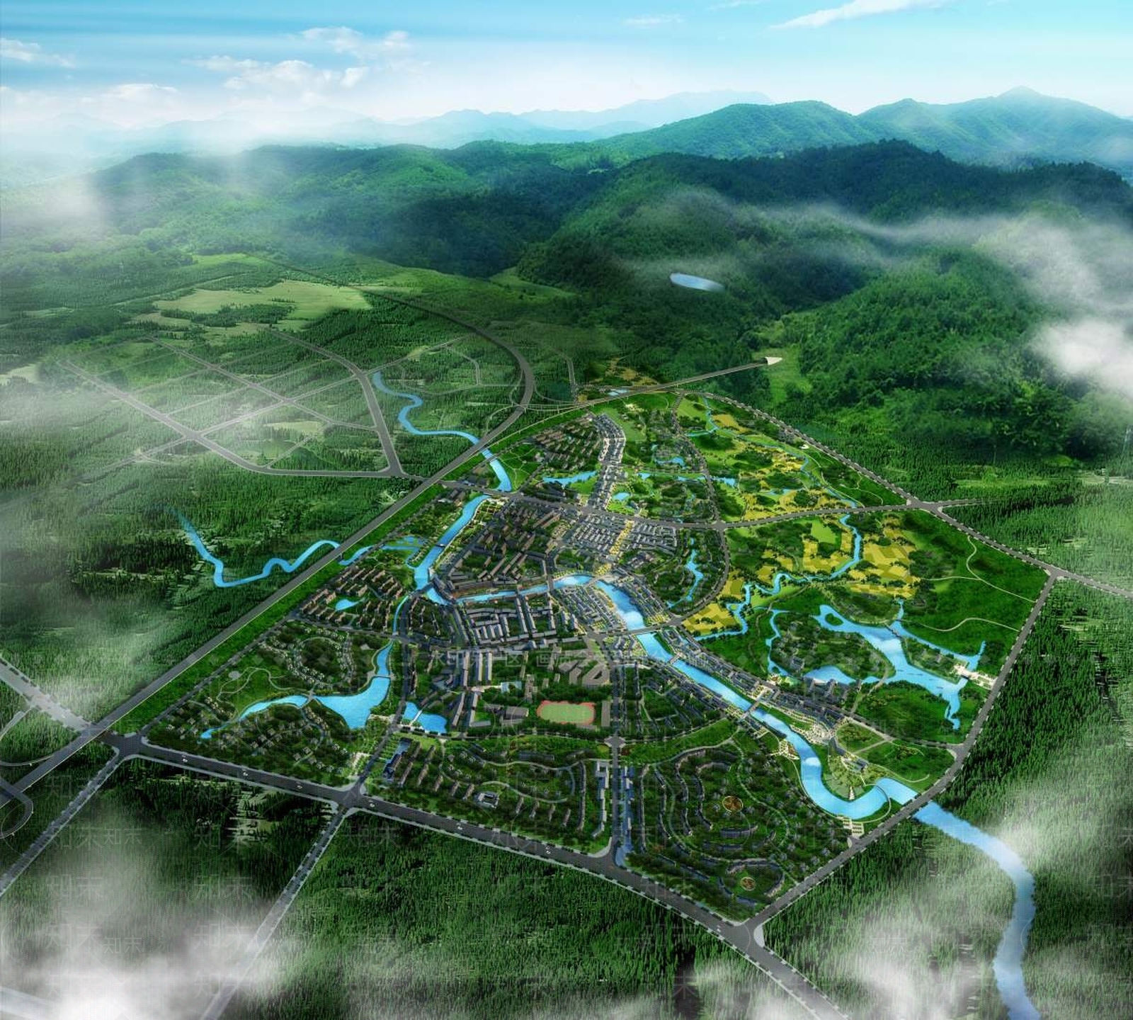 中式鸟瞰规划3D模型下载【ID:1194764147】