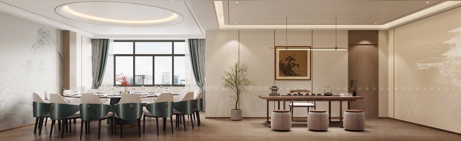 新中式酒店餐厅3D模型下载【ID:1215135630】