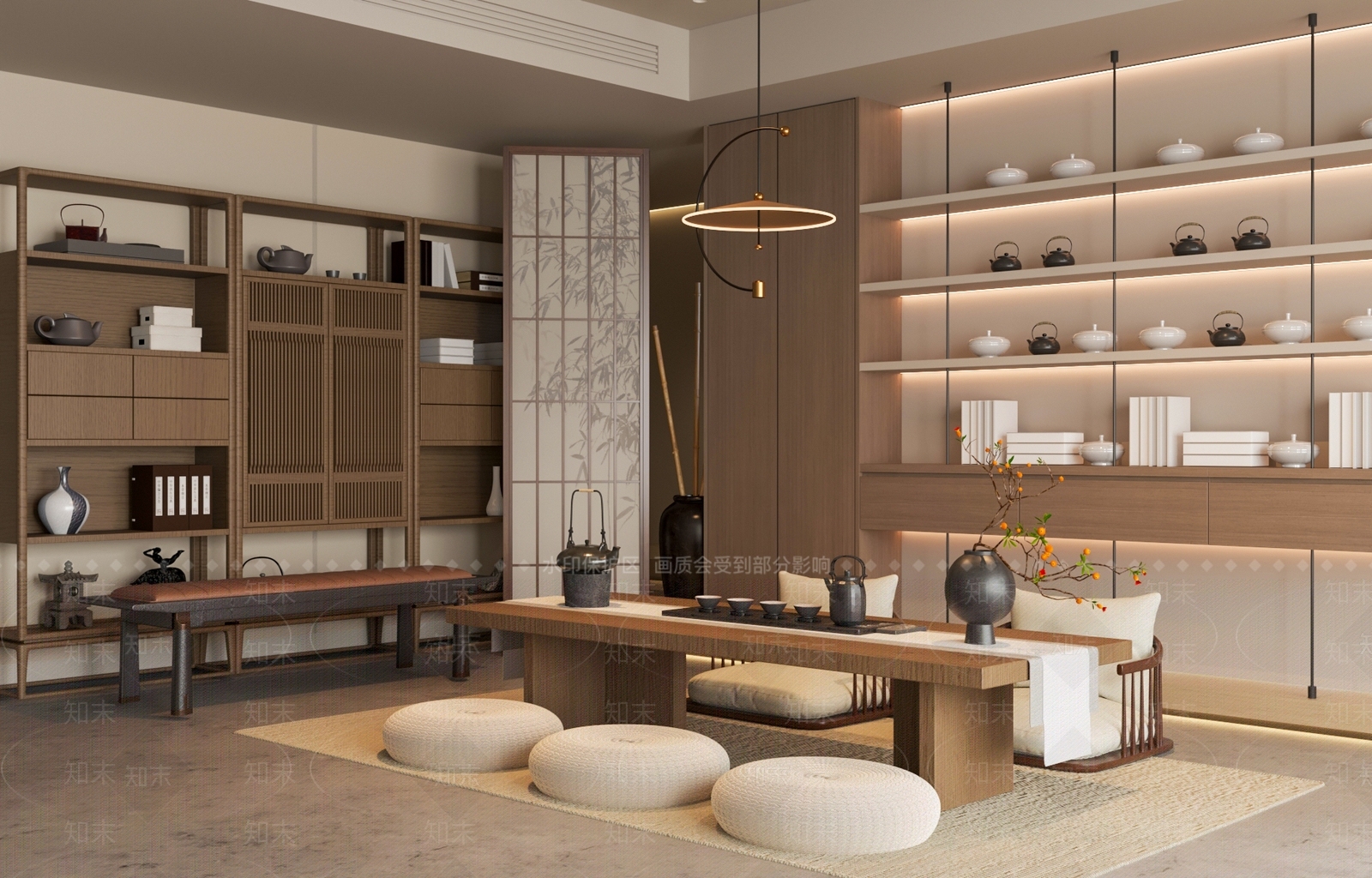 新中式茶室SU模型下载【ID:1194767758】