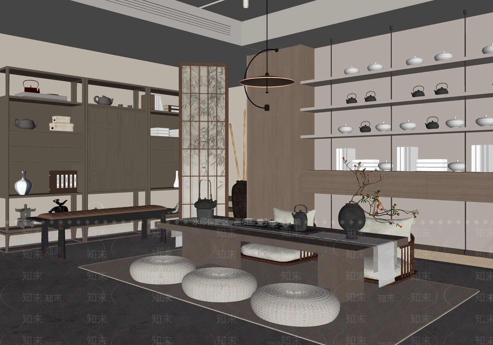 新中式茶室SU模型下载【ID:1194767758】