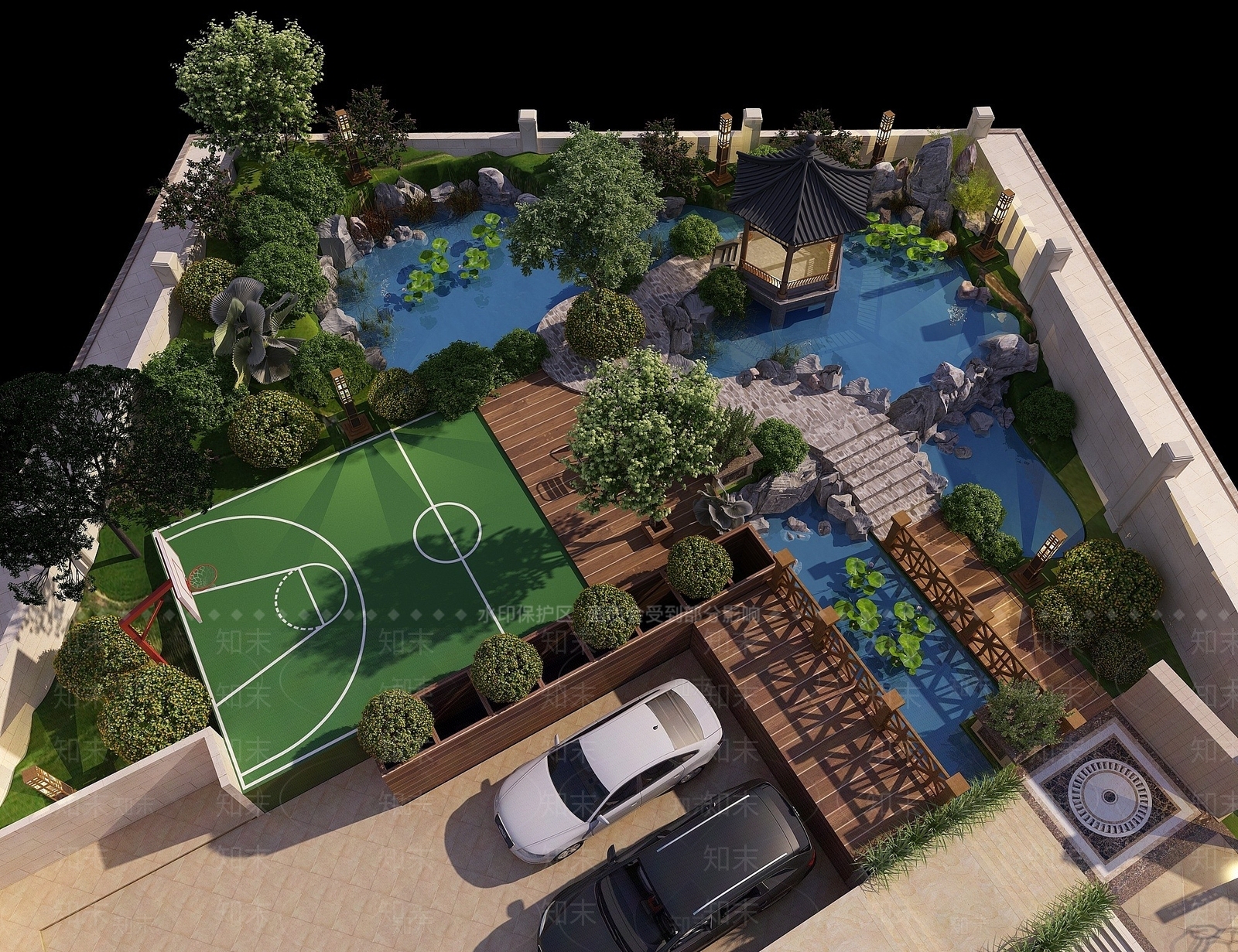 现代庭院园林景观3D模型下载【ID:1194768068】