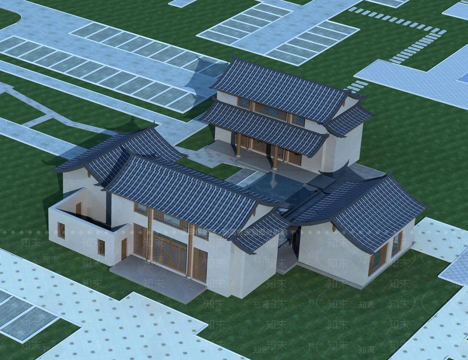 中式别墅外观3D模型下载【ID:1194768742】