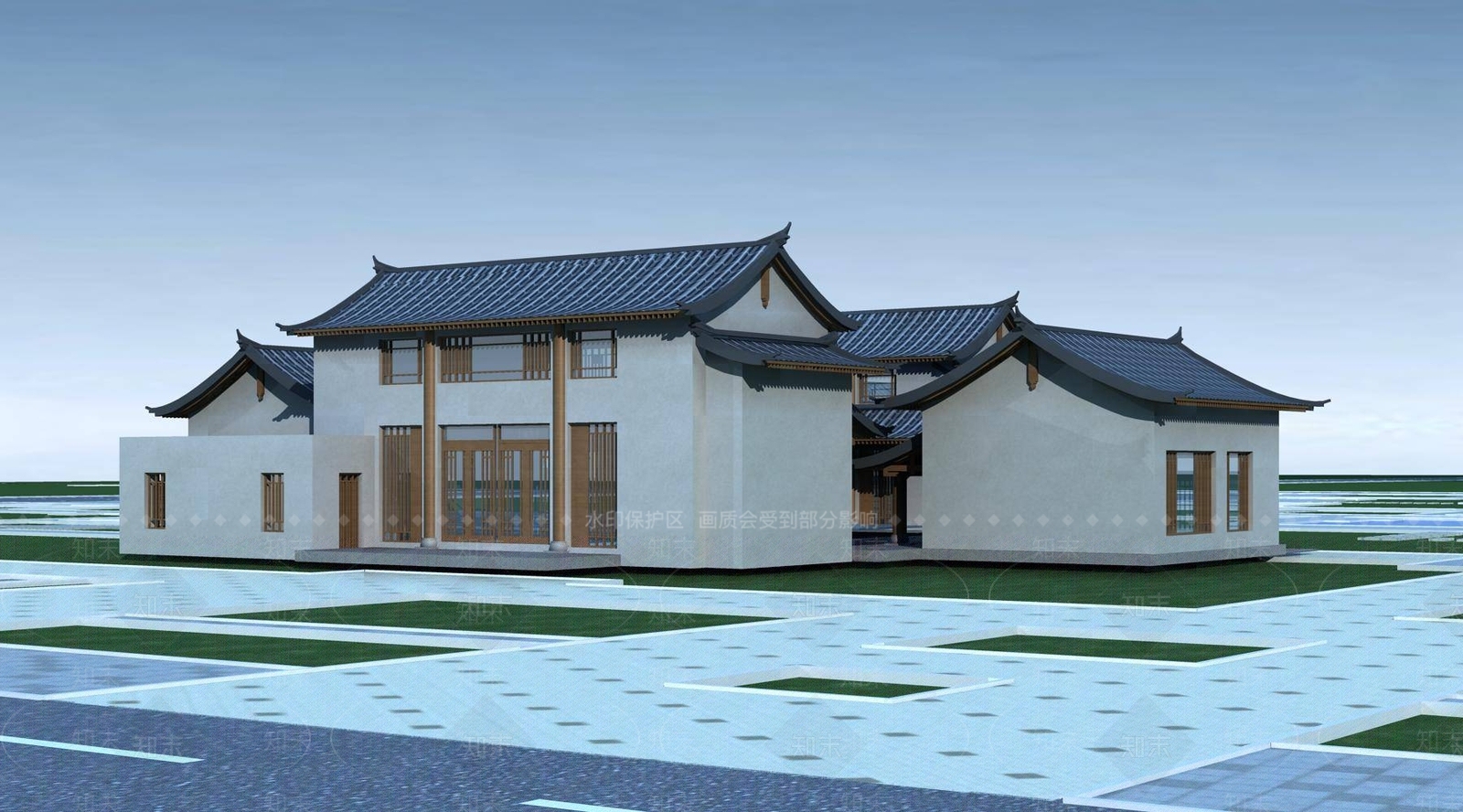 中式别墅外观3D模型下载【ID:1194768742】