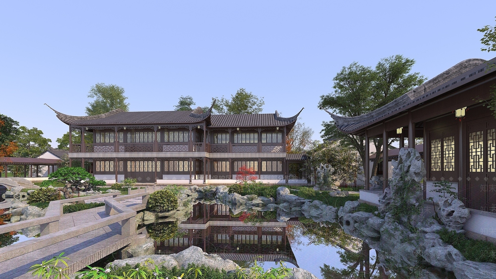 新中式古建庭院花园3D模型下载【ID:1194770482】