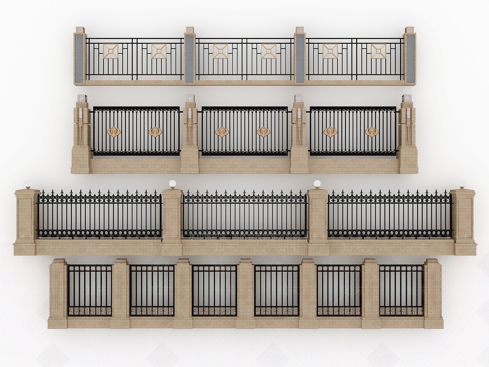 欧式古典欧式铁艺栏杆护栏围墙院墙3D模型下载【ID:1194773039】