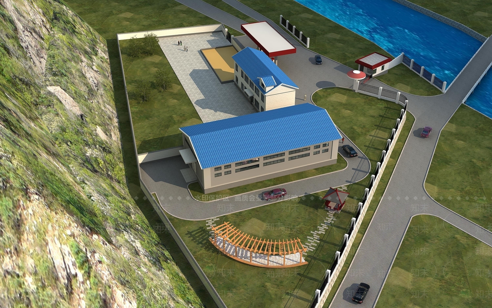 现代厂房加油站办公楼3D模型下载【ID:1194773168】