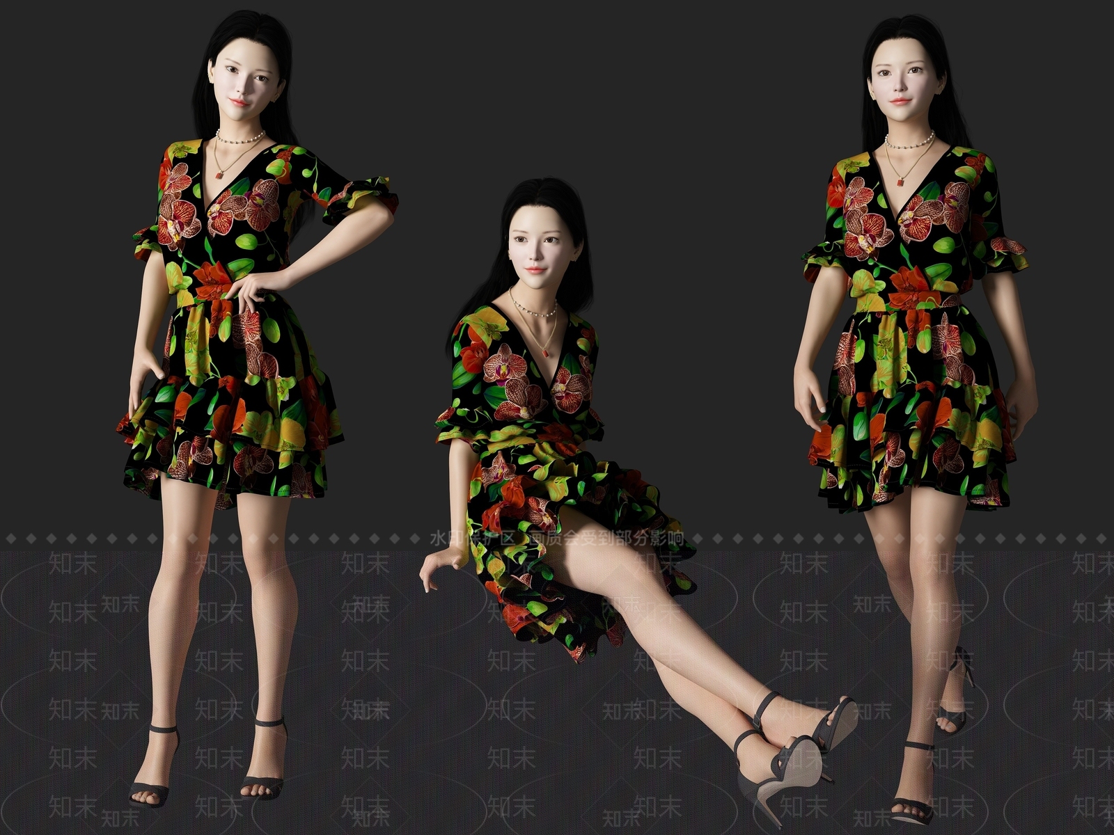 现代穿裙子美女人物3D模型下载【ID:1194774206】