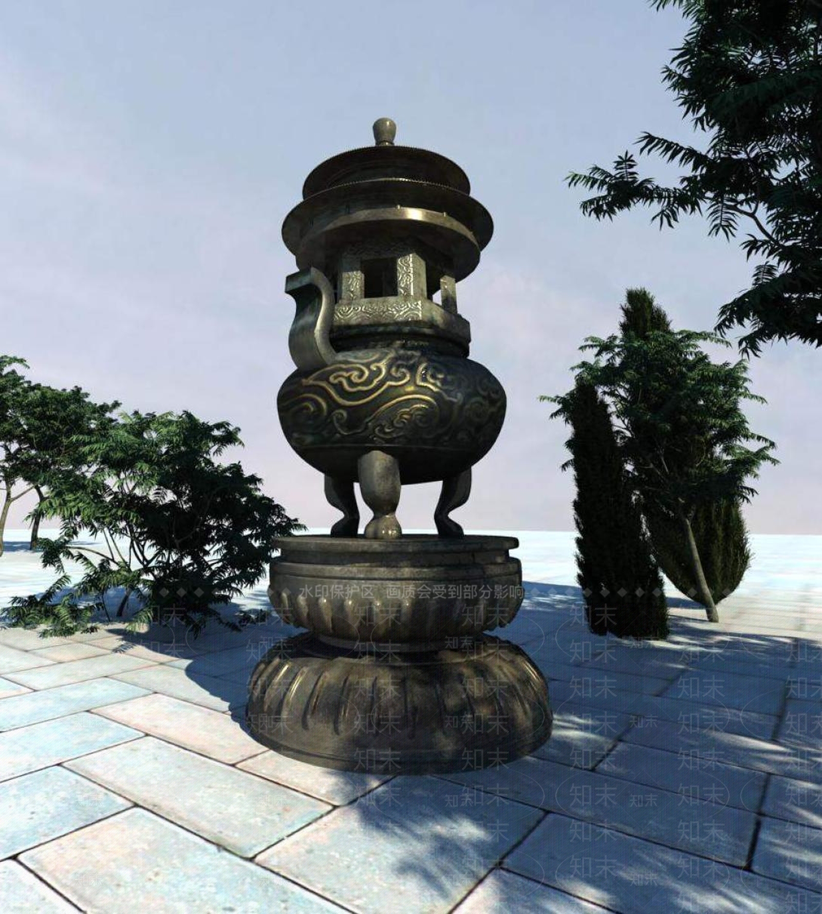 中式景观雕塑3D模型下载【ID:1194775198】
