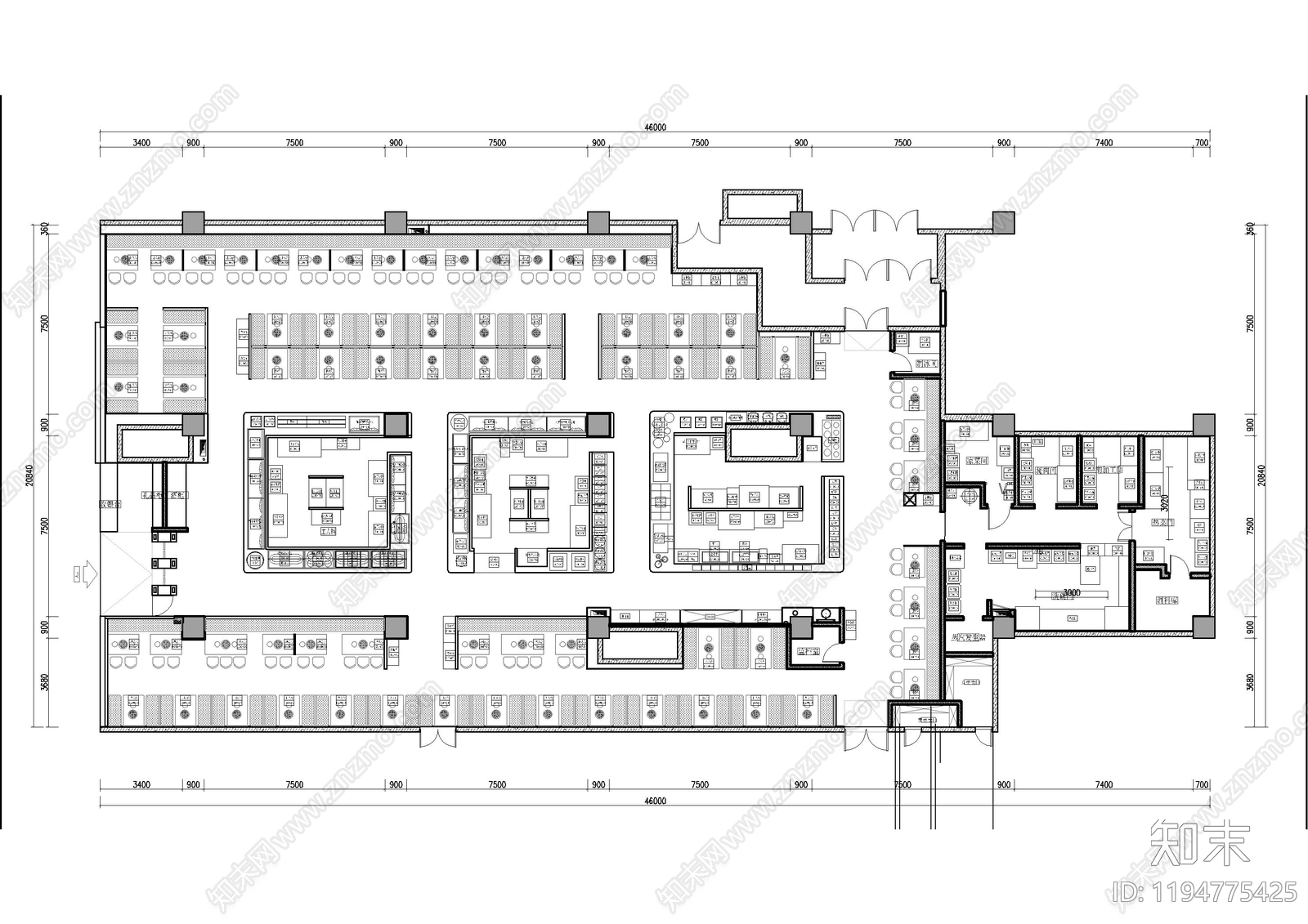 现代自助餐厅cad施工图下载【ID:1194775425】