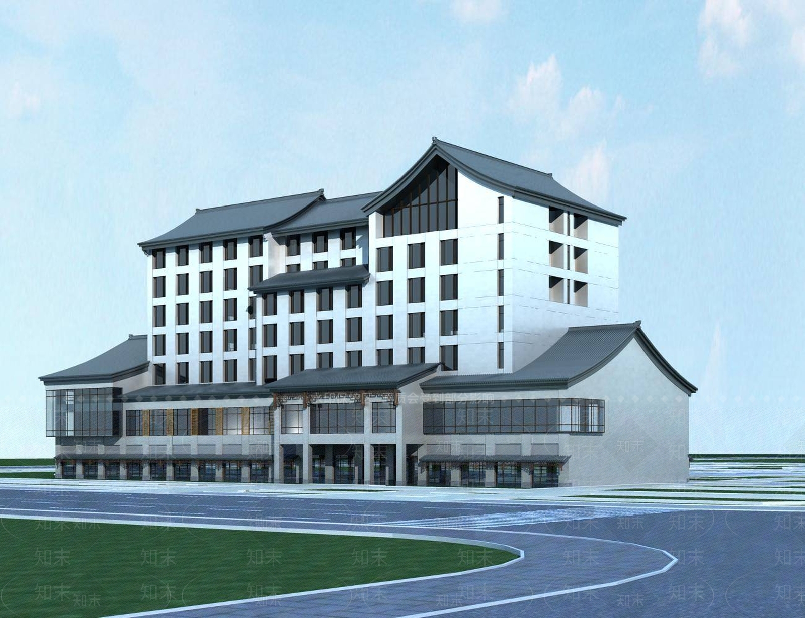 新中式酒店外观3D模型下载【ID:1194775569】