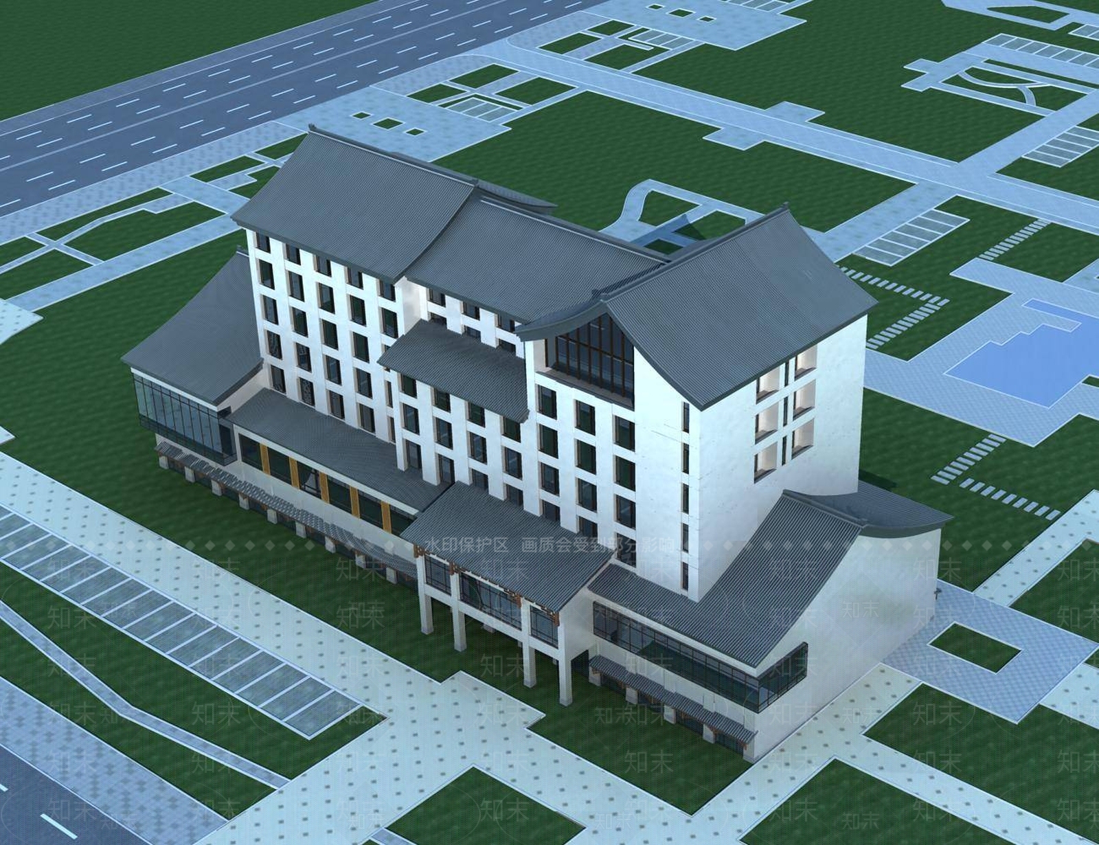 新中式酒店外观3D模型下载【ID:1194775569】