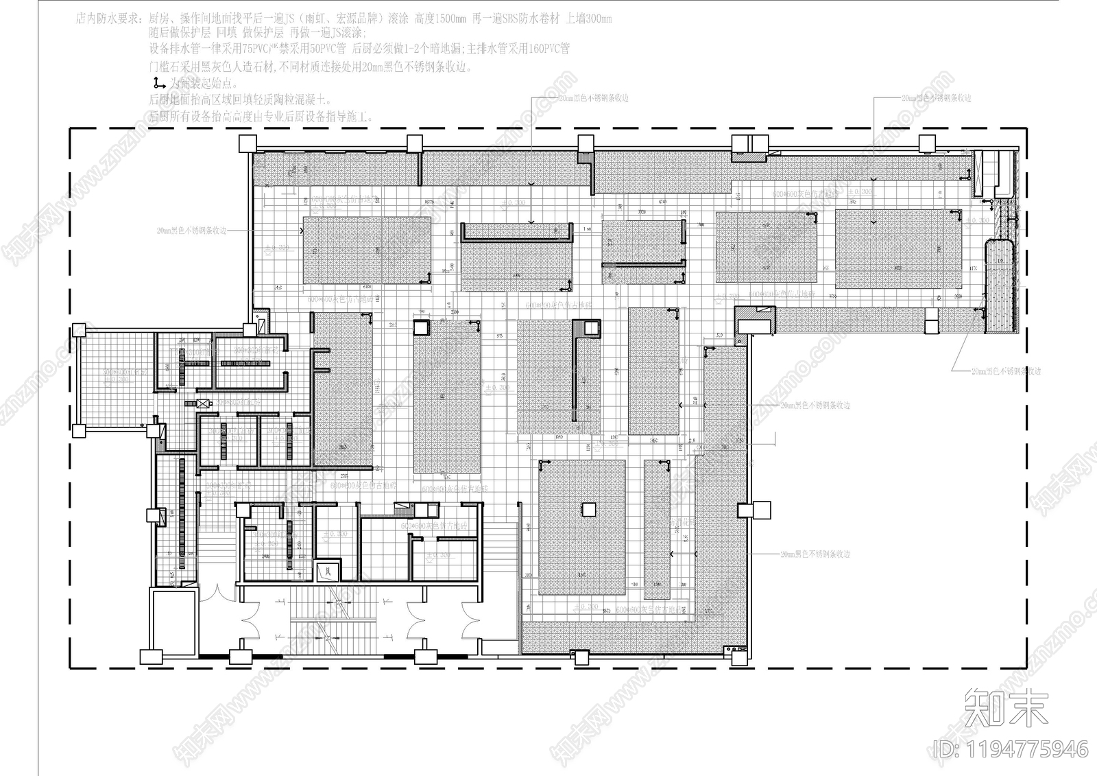 现代自助餐厅cad施工图下载【ID:1194775946】