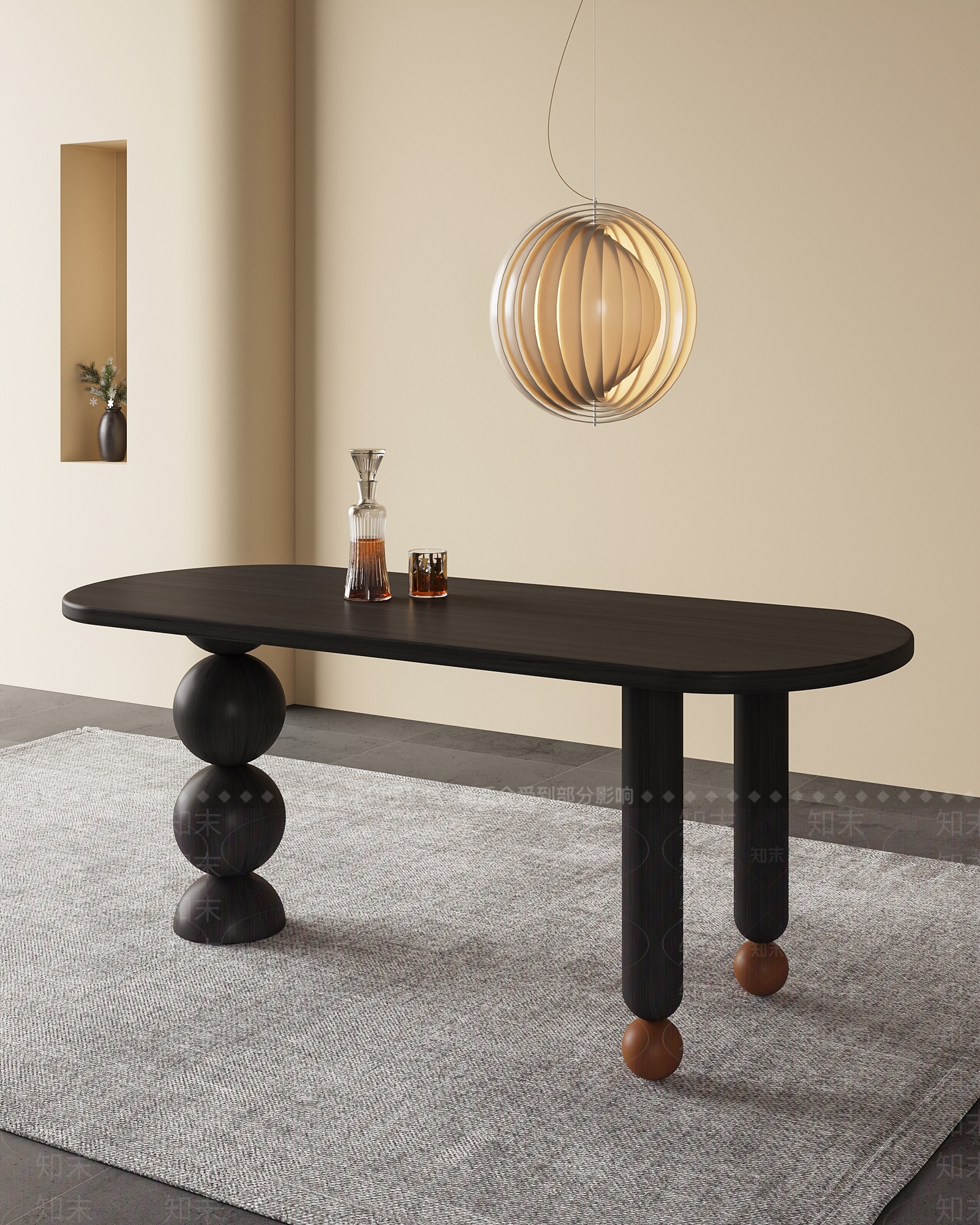 复古中古餐桌SU模型下载【ID:1194775913】