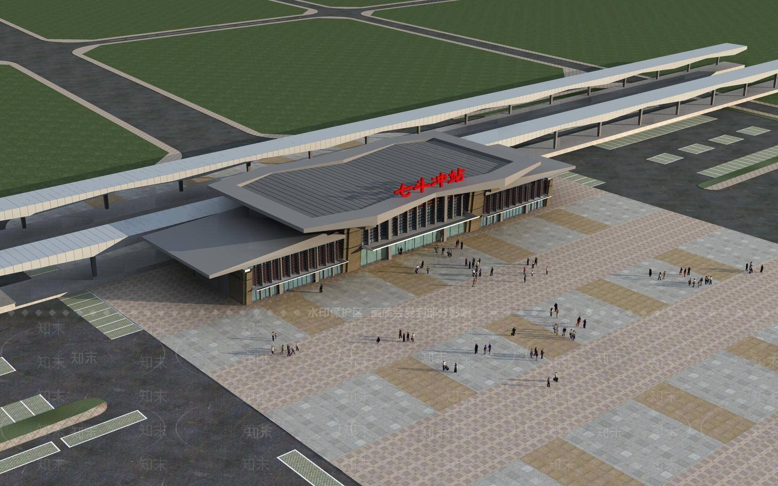 现代车站外观3D模型下载【ID:1194776023】