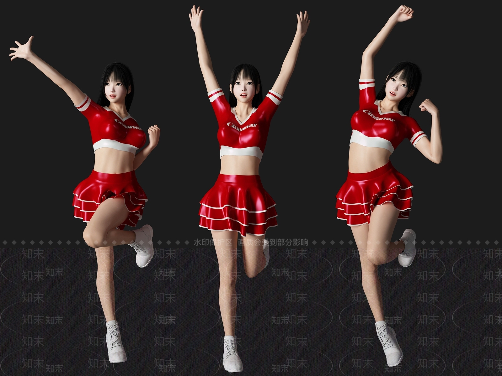 现代拉拉队美女人物3D模型下载【ID:1194776704】