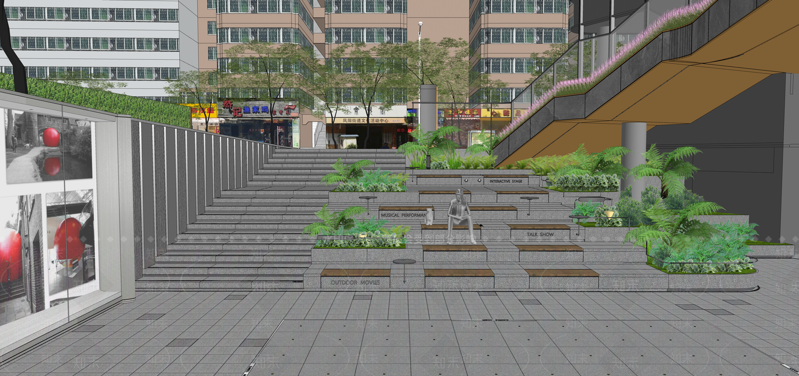 现代台阶景观SU模型下载【ID:1194780143】