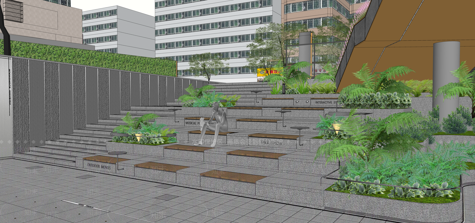 现代台阶景观SU模型下载【ID:1194780143】