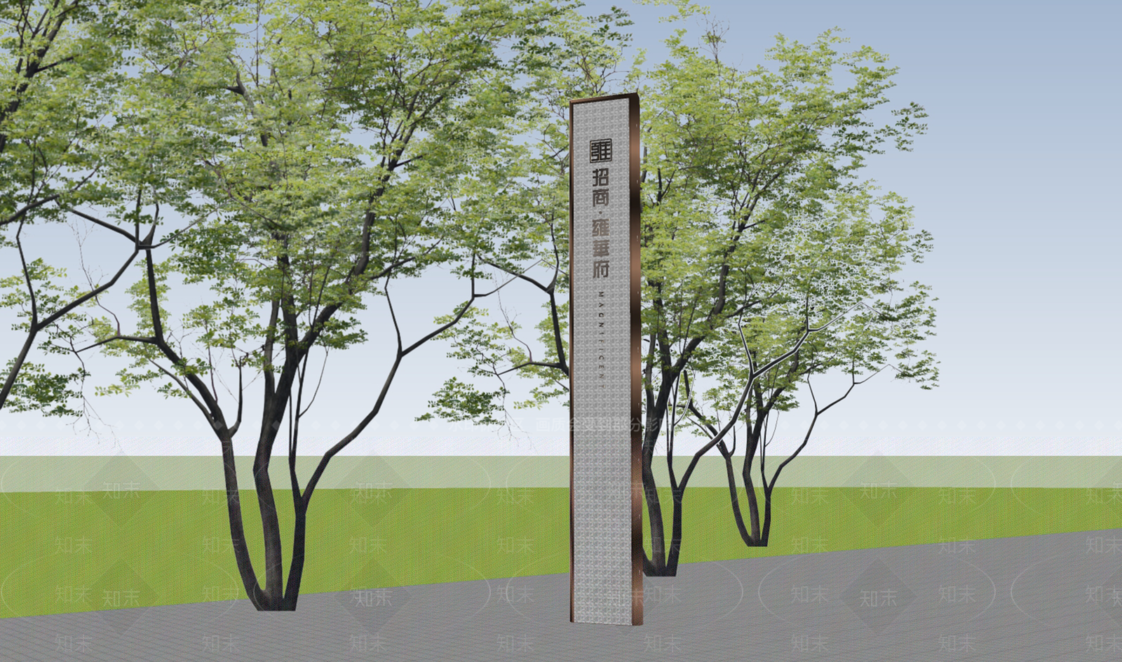 现代新中式小区景观SU模型下载【ID:1194779203】