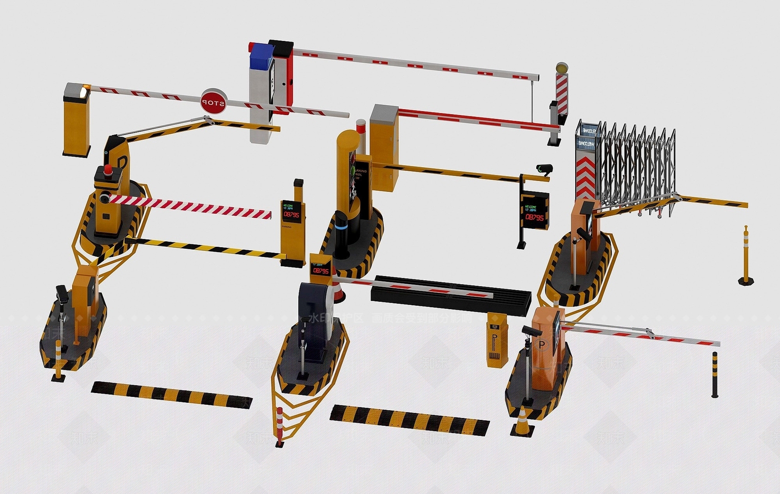现代收费杆电动伸缩门3D模型下载【ID:1194779972】