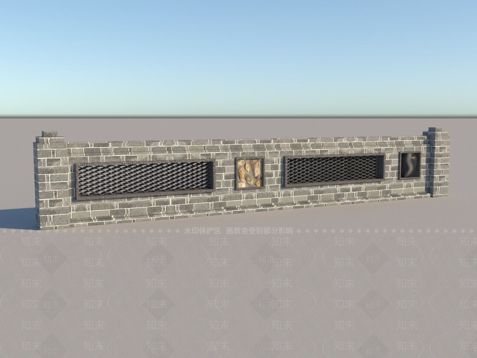 中式矮围墙3D模型下载【ID:1194781013】