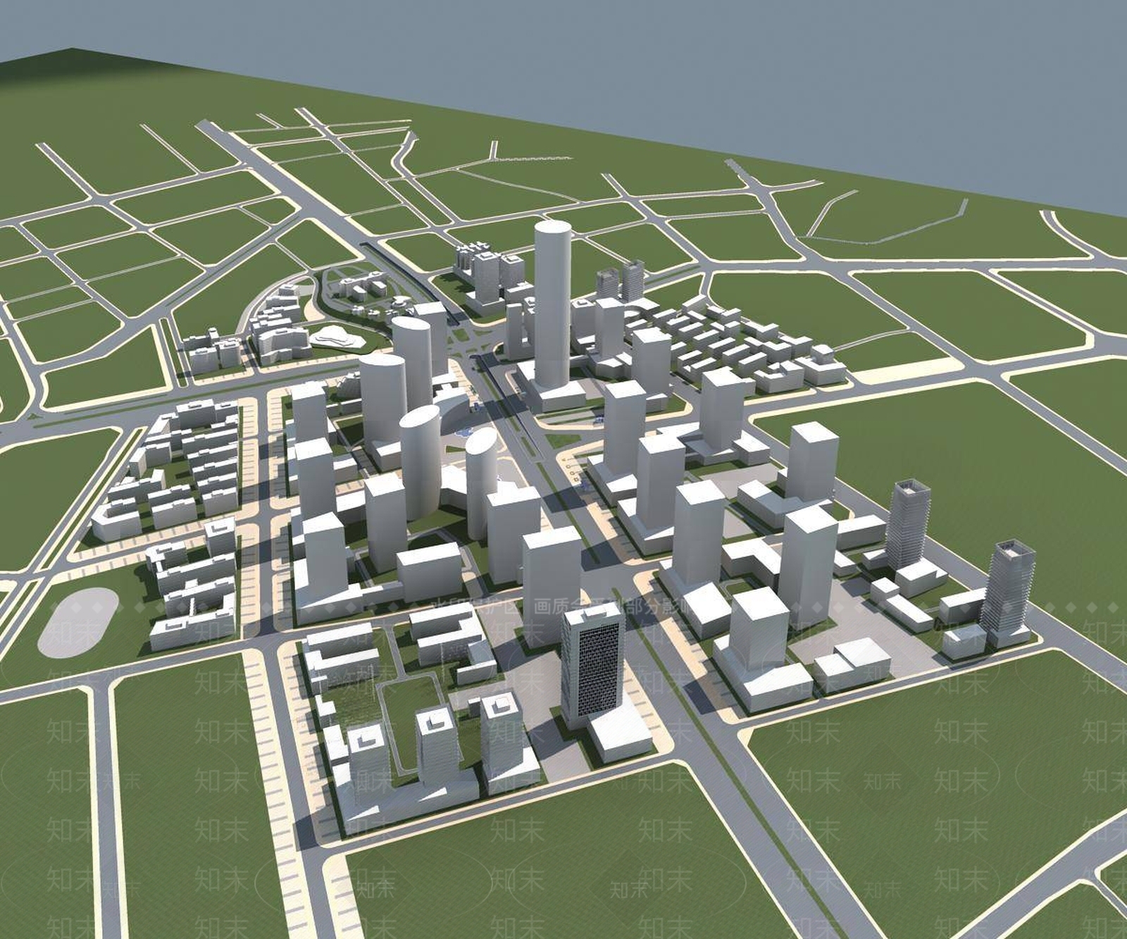 现代鸟瞰规划3D模型下载【ID:1194784241】
