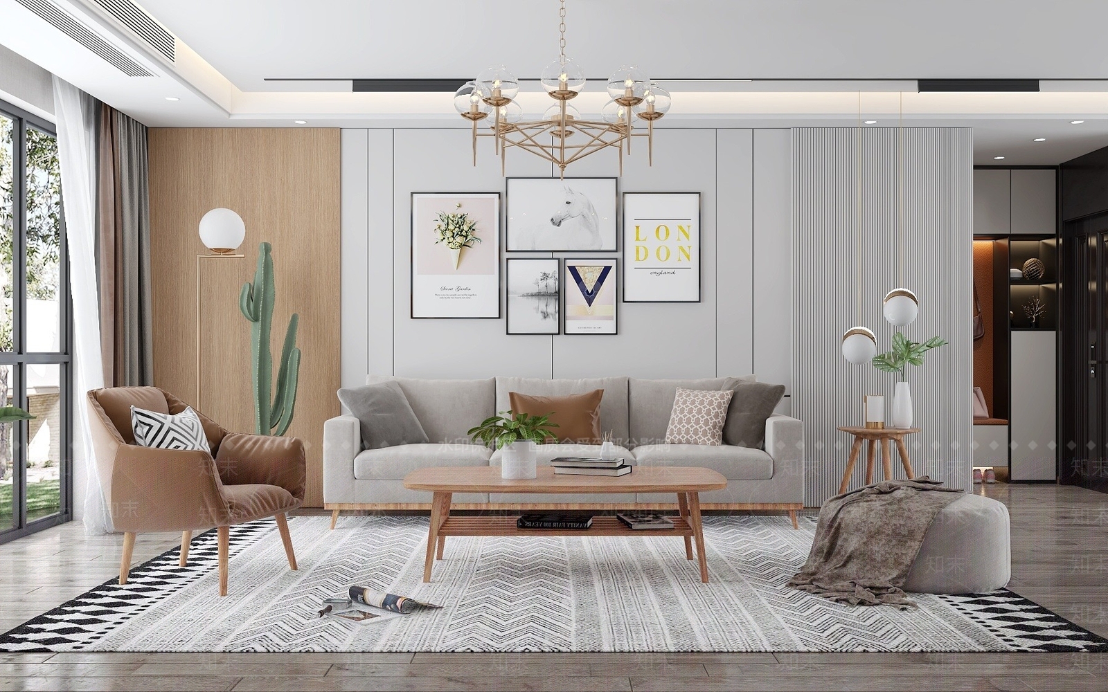 北欧客厅沙发茶几组合3D模型下载【ID:1194786150】