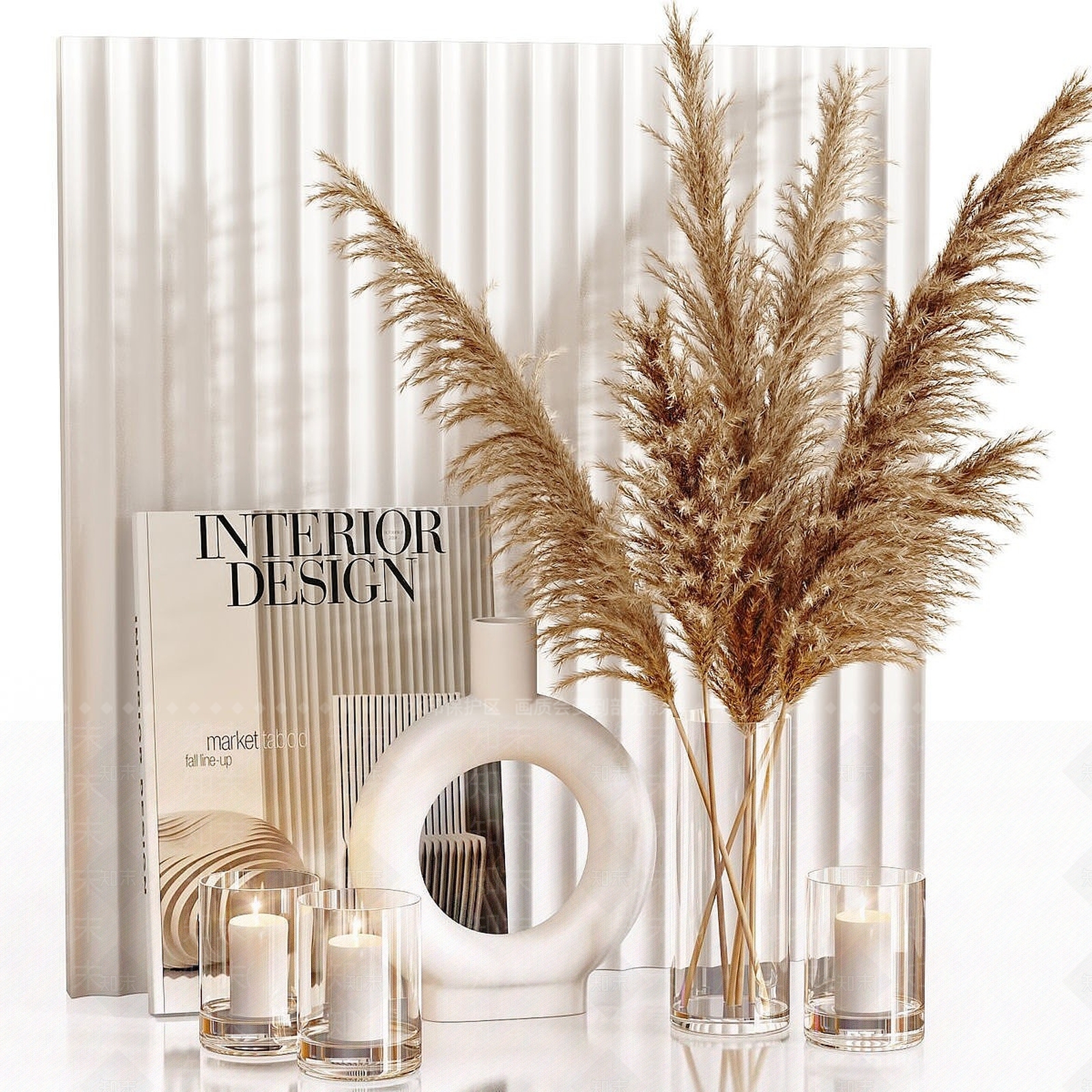 现代陶瓷花瓶蜡烛摆件3D模型下载【ID:1194787061】