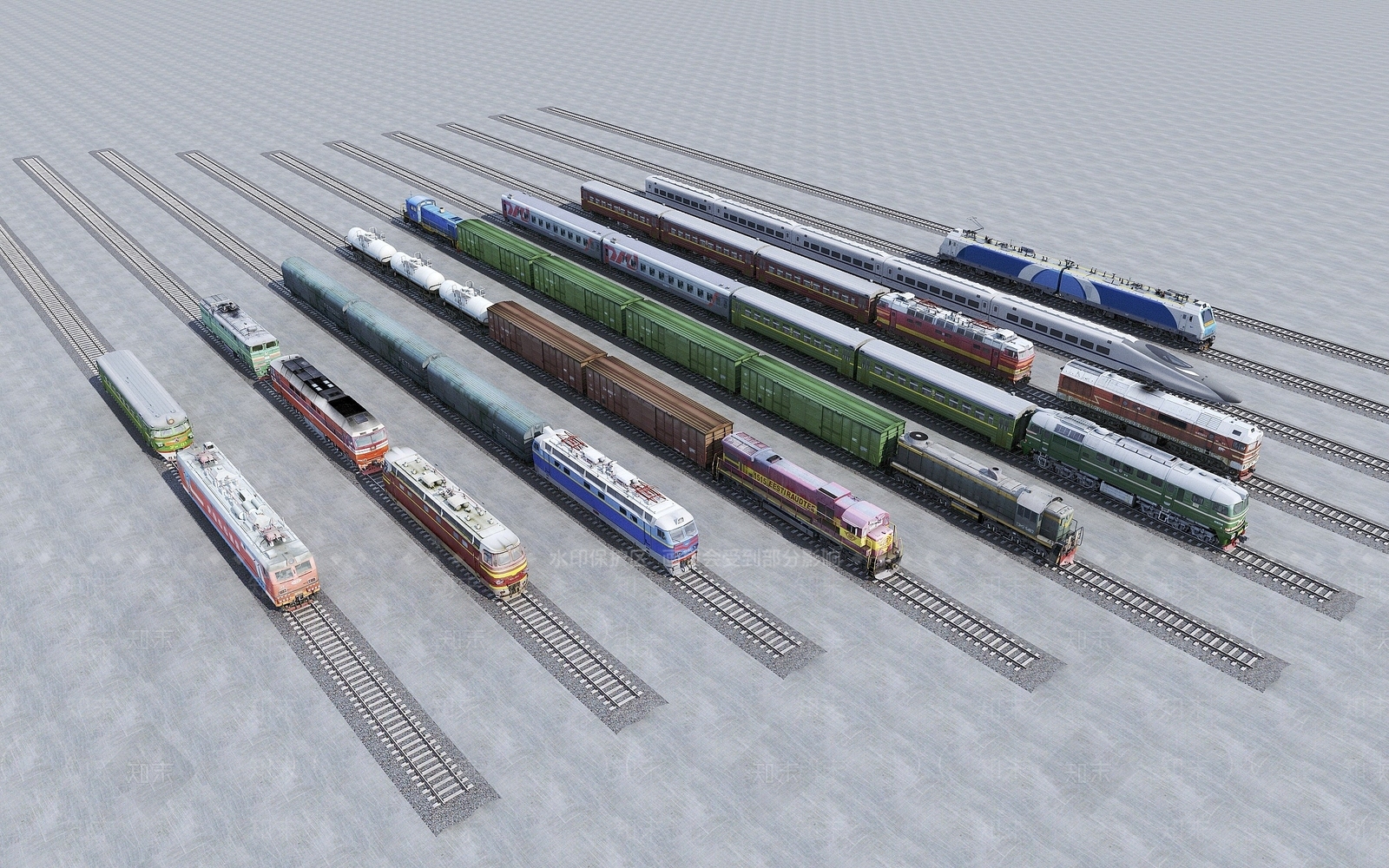现代火车3D模型渲染效果图
