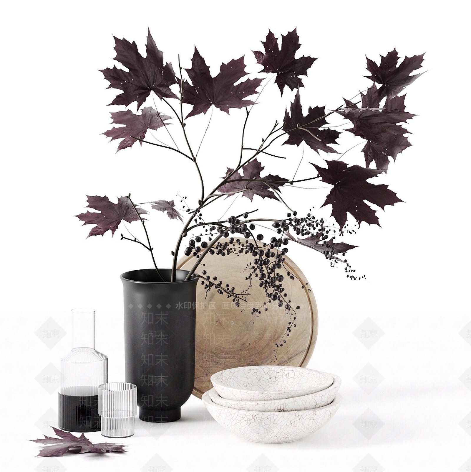 现代枫叶餐具桌面摆件3D模型下载【ID:1194787888】