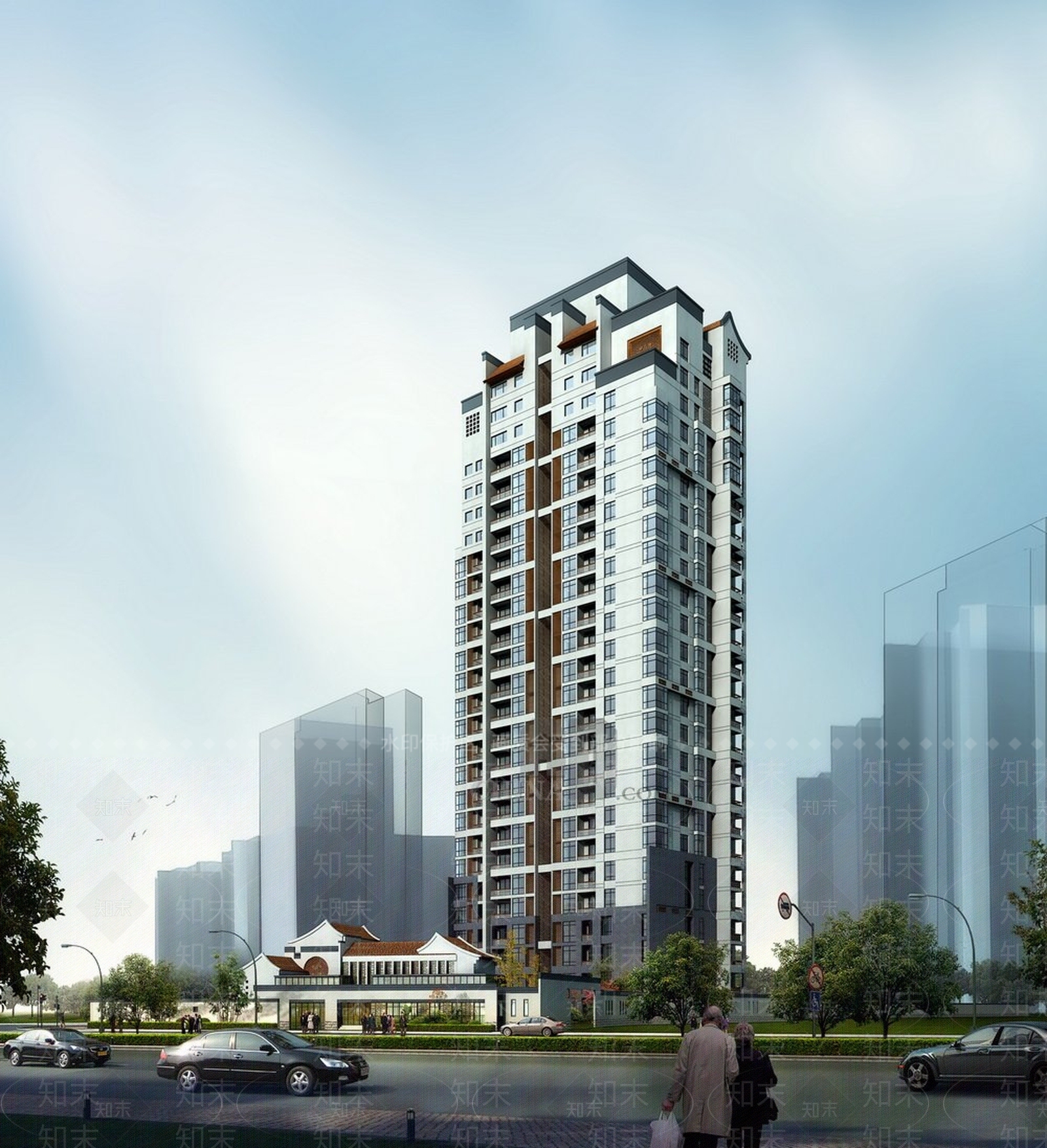 中式高层住宅3D模型下载【ID:1194791919】