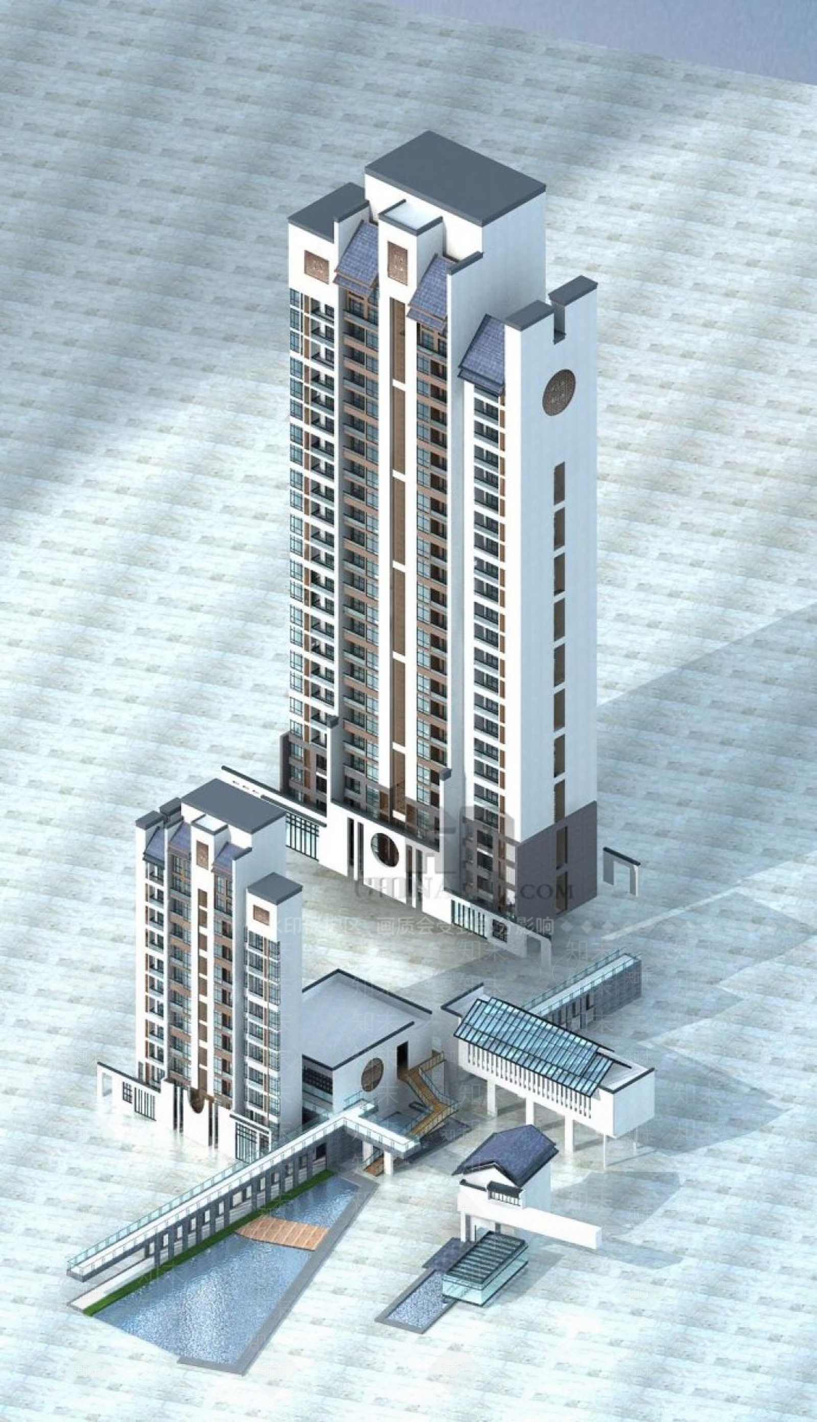 中式高层住宅3D模型下载【ID:1194791919】