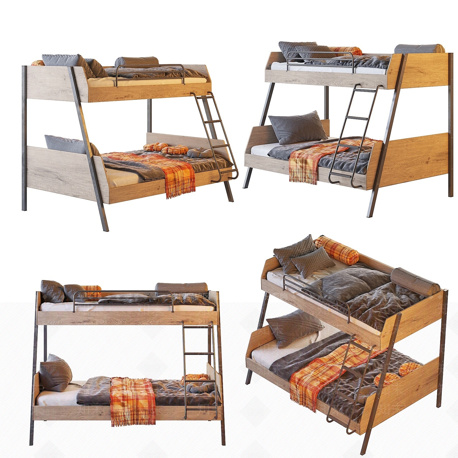 北欧实木上下床3D模型下载【ID:1194797564】