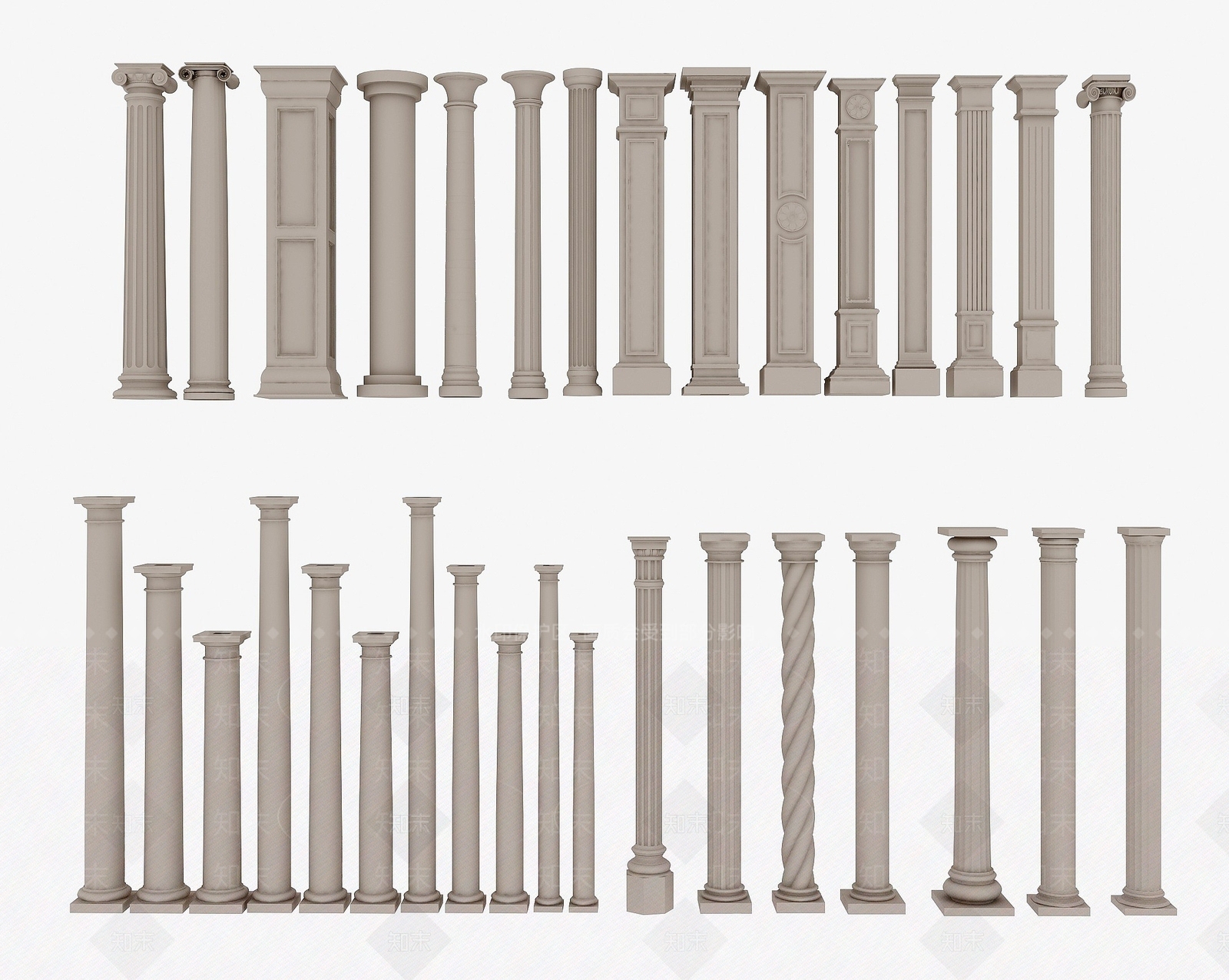 欧式古典欧式方形圆形罗马柱3D模型下载【ID:1194802145】