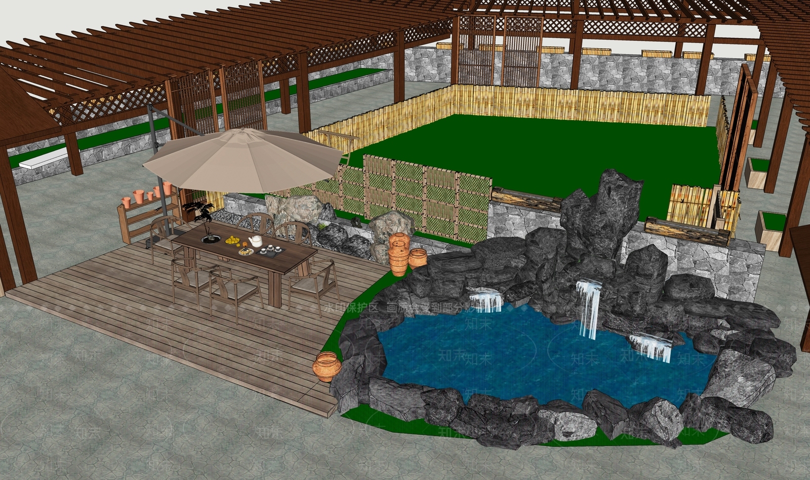 现代中式乡村庭院SU模型下载【ID:1194803322】