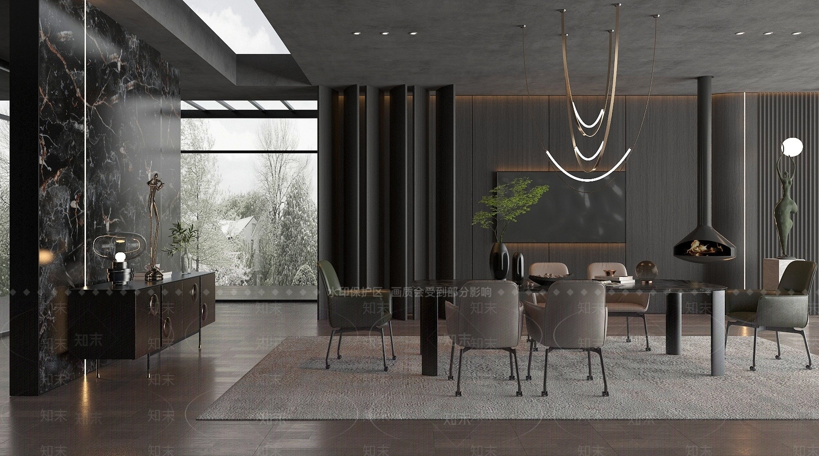 现代现在风格的餐厅3D模型下载【ID:1194803706】