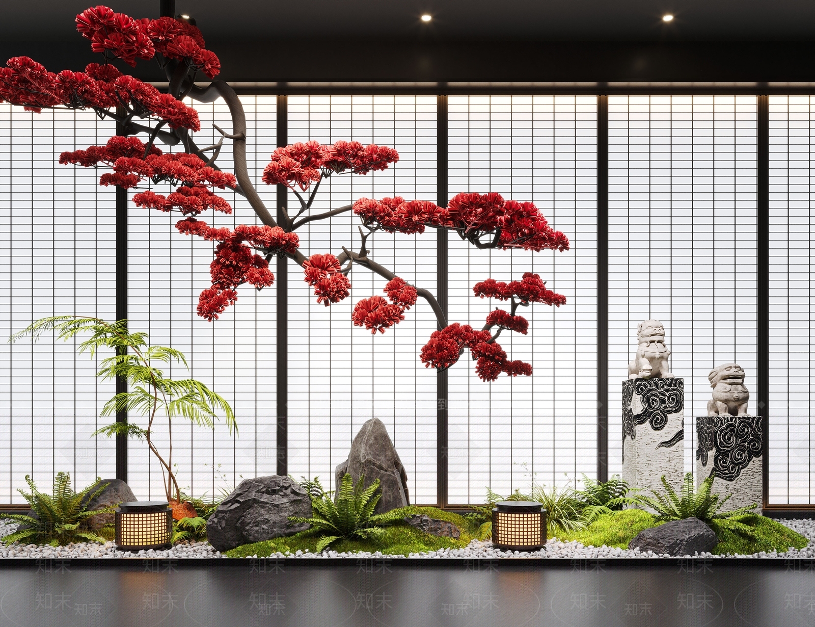 新中式室内景观3D模型下载【ID:1194814266】