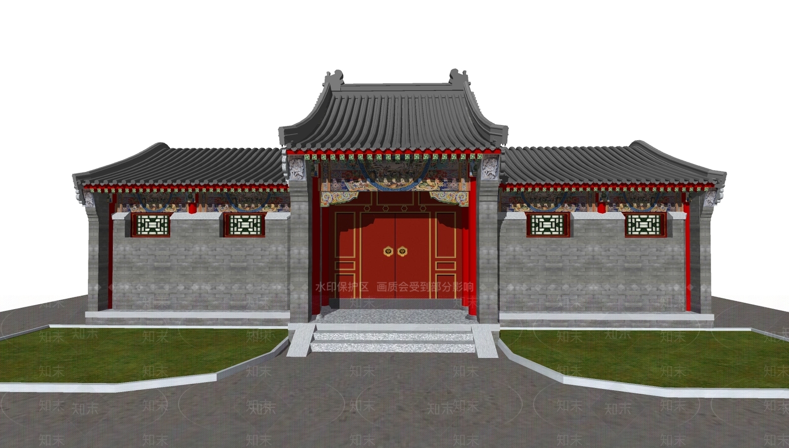中式入口大门SU模型下载【ID:1194825583】