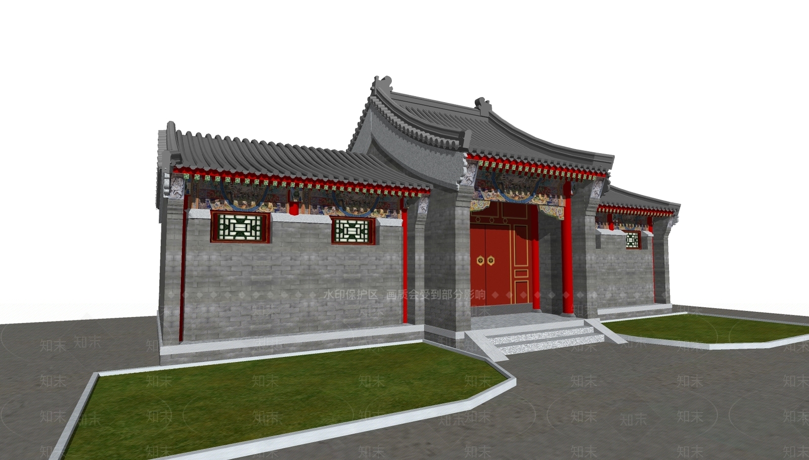 中式入口大门SU模型下载【ID:1194825583】