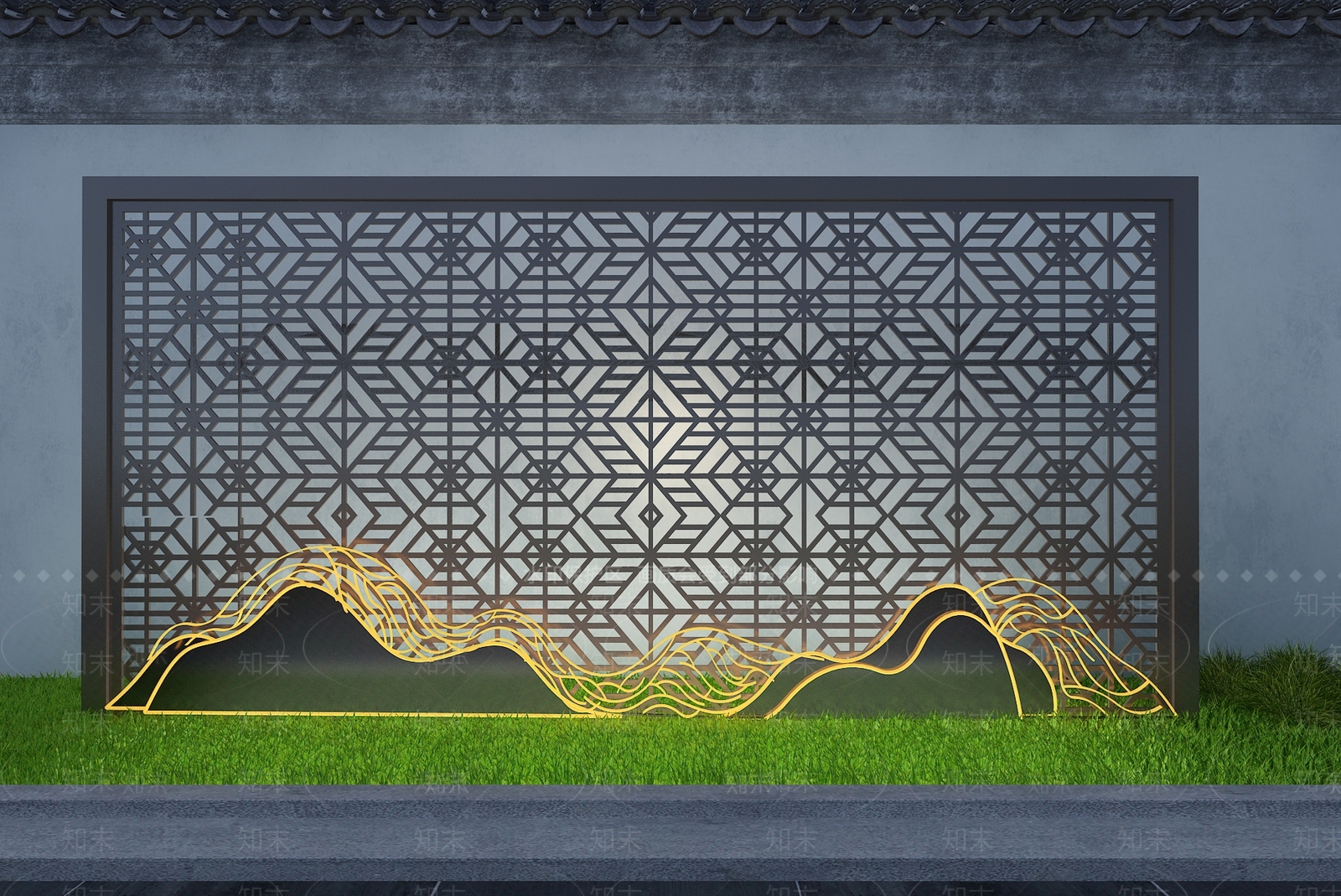 新中式中式景墙3D模型下载【ID:1194826276】