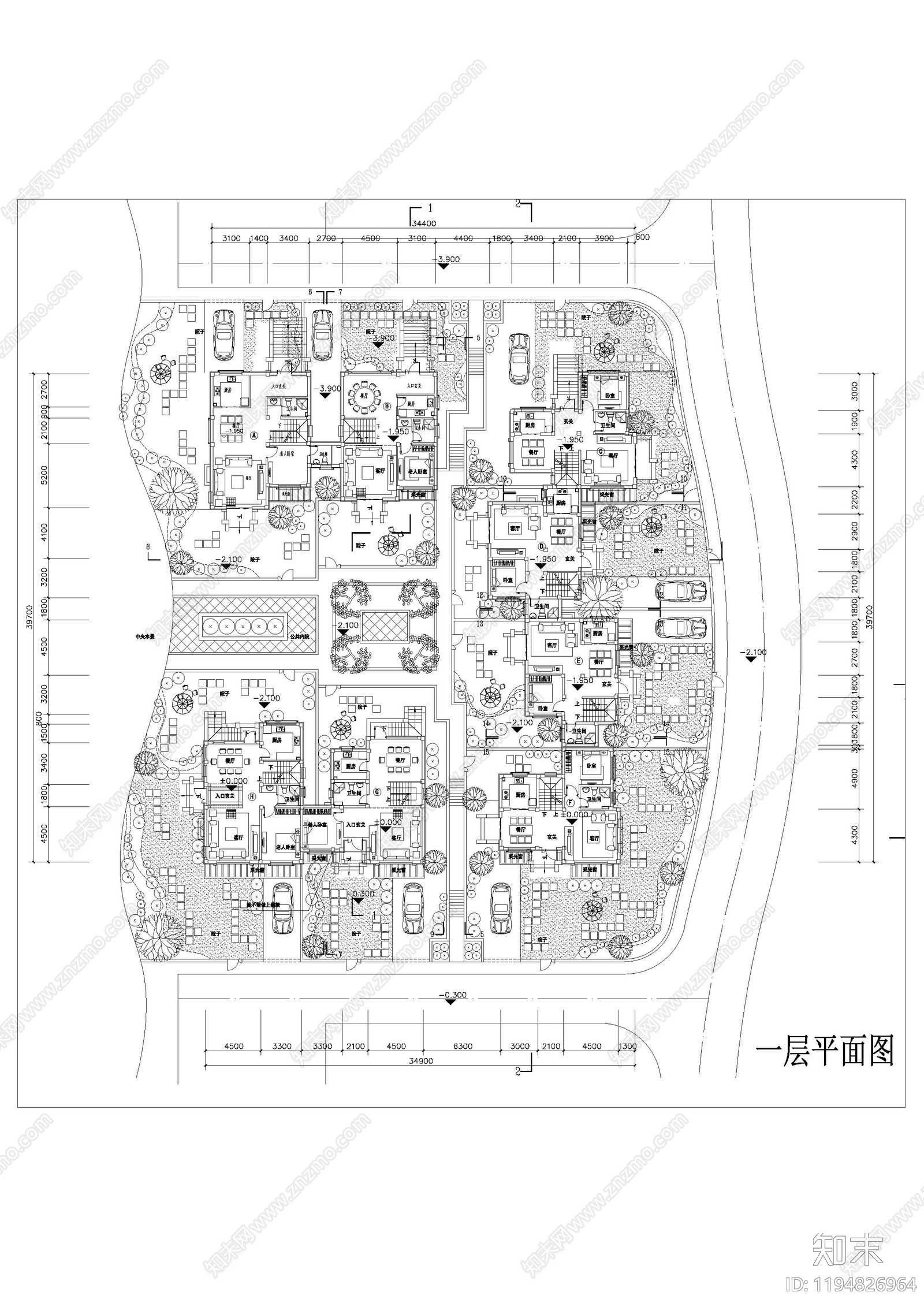 现代新中式四合院施工图下载【ID:1194826964】