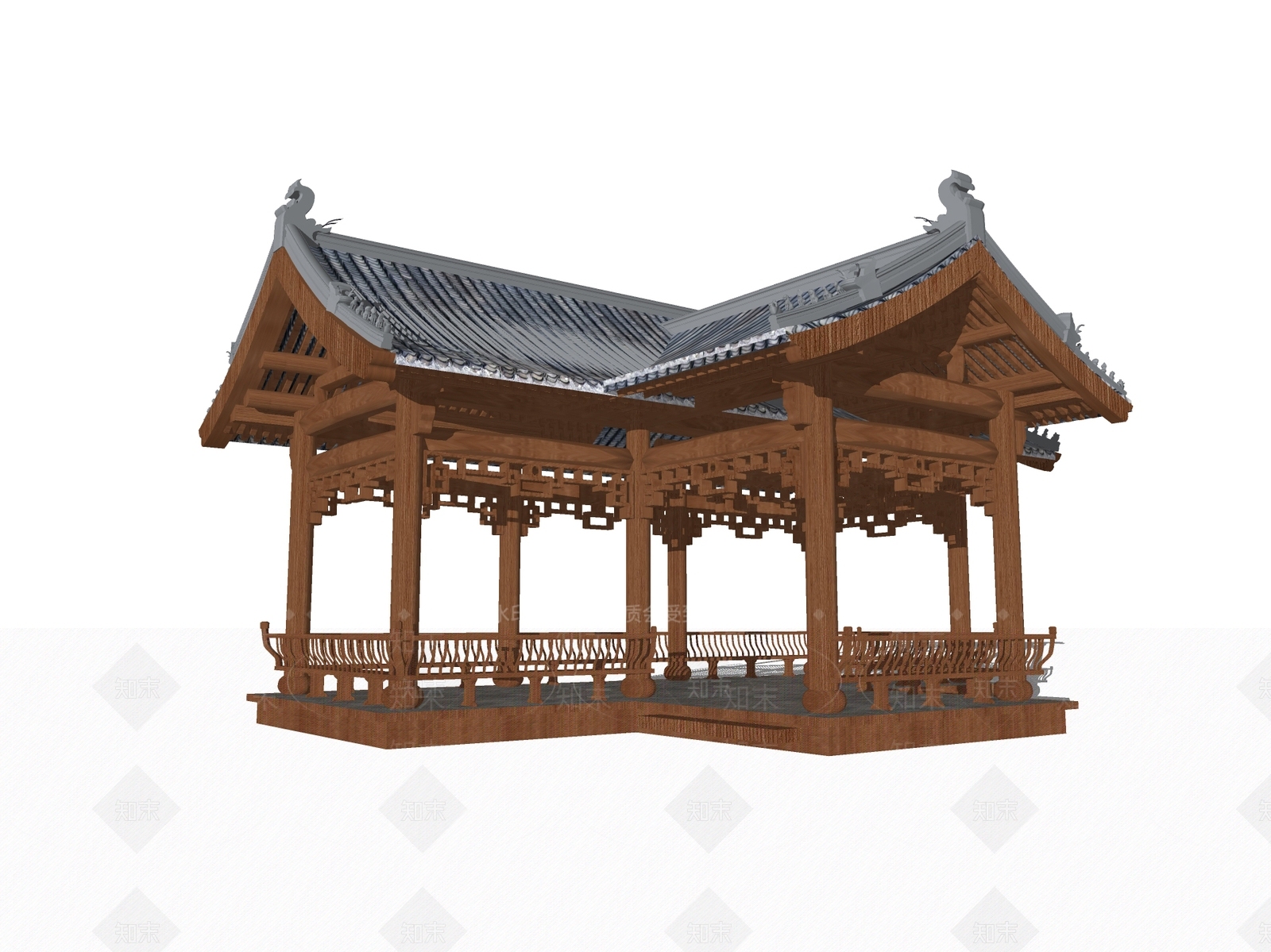 中式廊架SU模型下载【ID:1194826867】