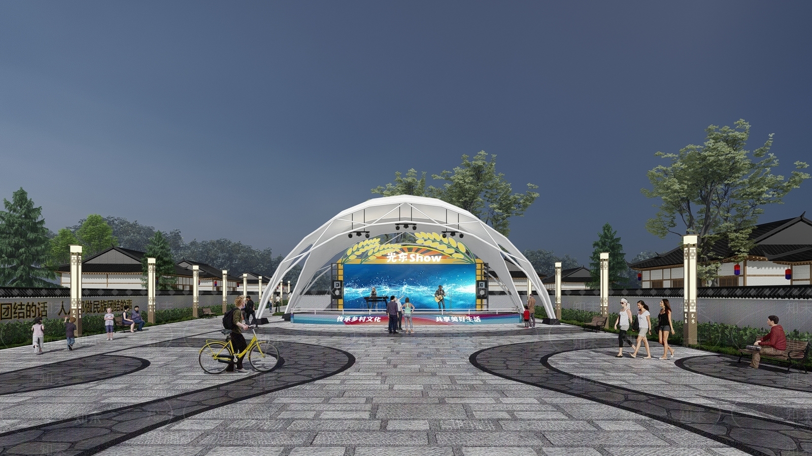 简约现代广场景观SU模型下载【ID:1194828887】