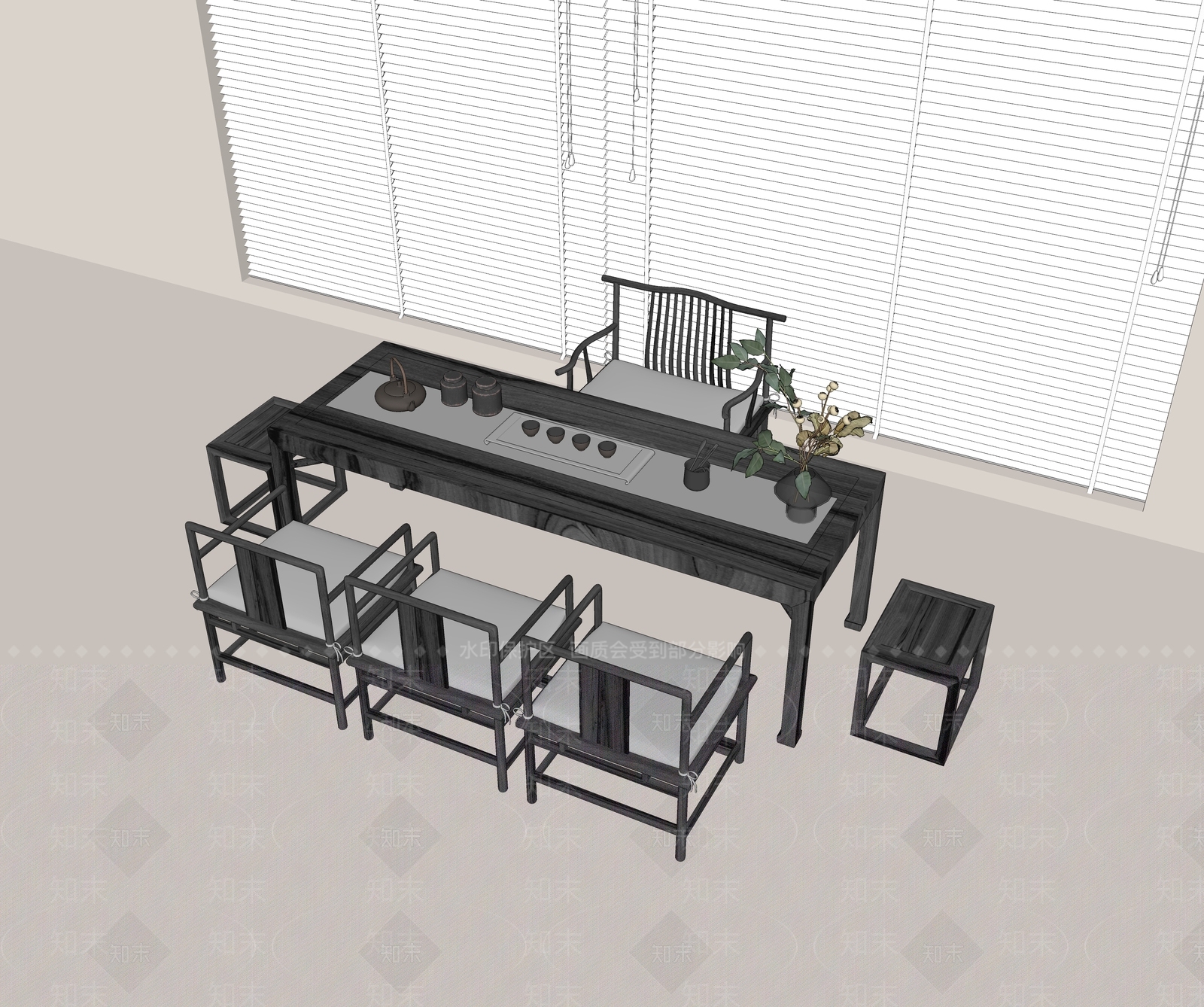 新中式茶桌椅SU模型下载【ID:1194830884】