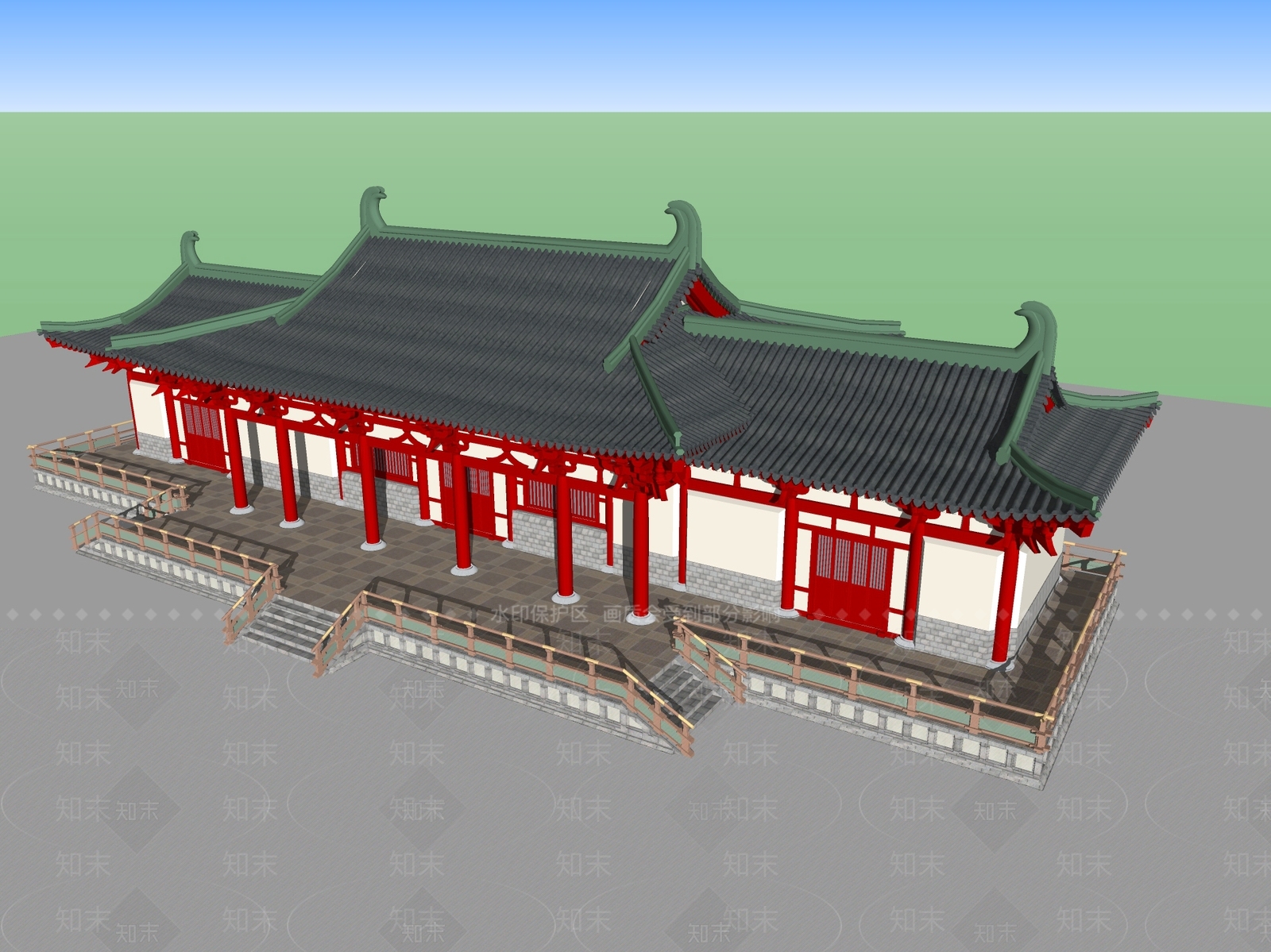 中式入口大门SU模型下载【ID:1194831417】